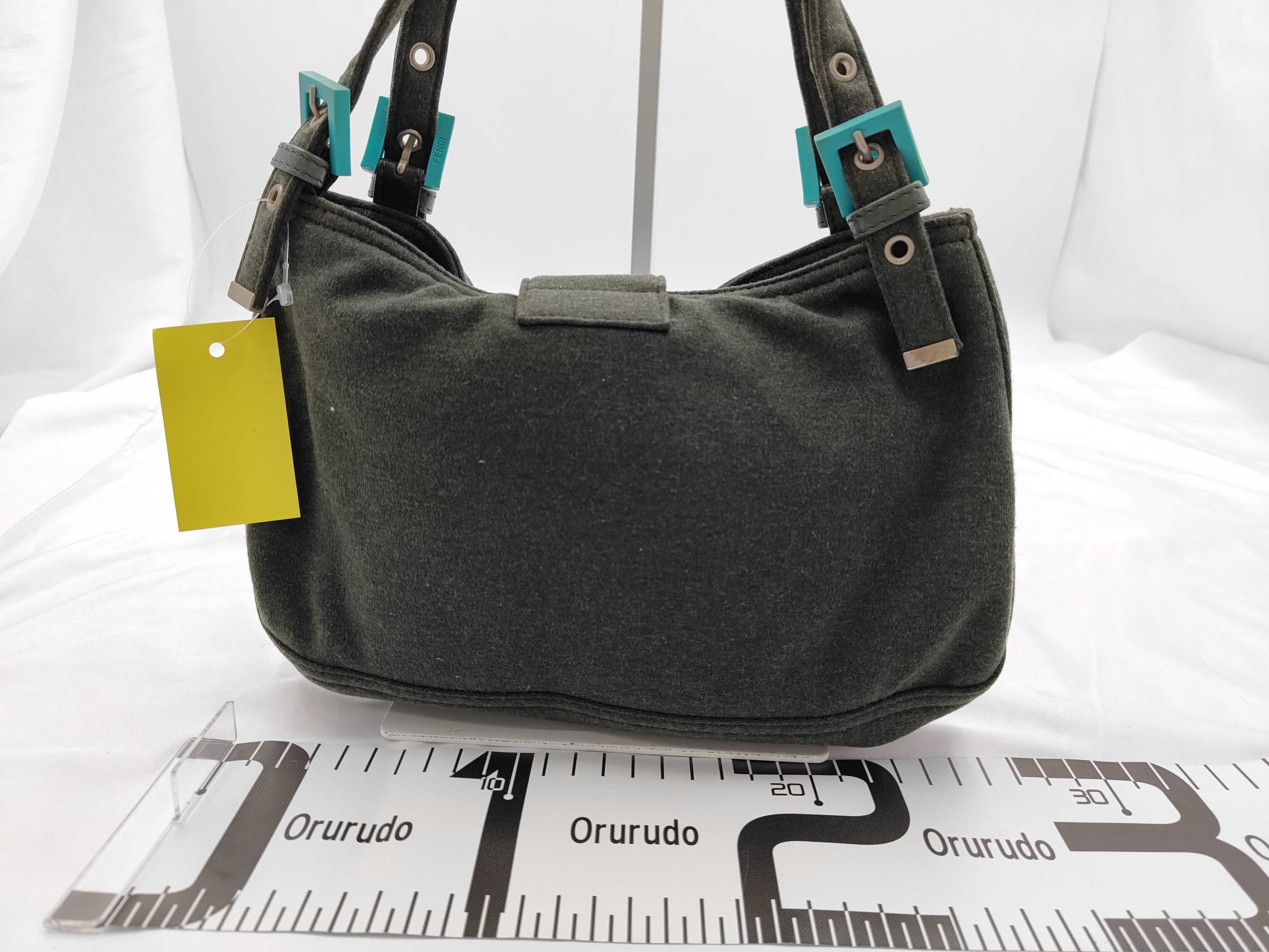 Fendi Dark Olive Green Jersey Fabric Mamma Baguette Bag with Turquoise Hardware