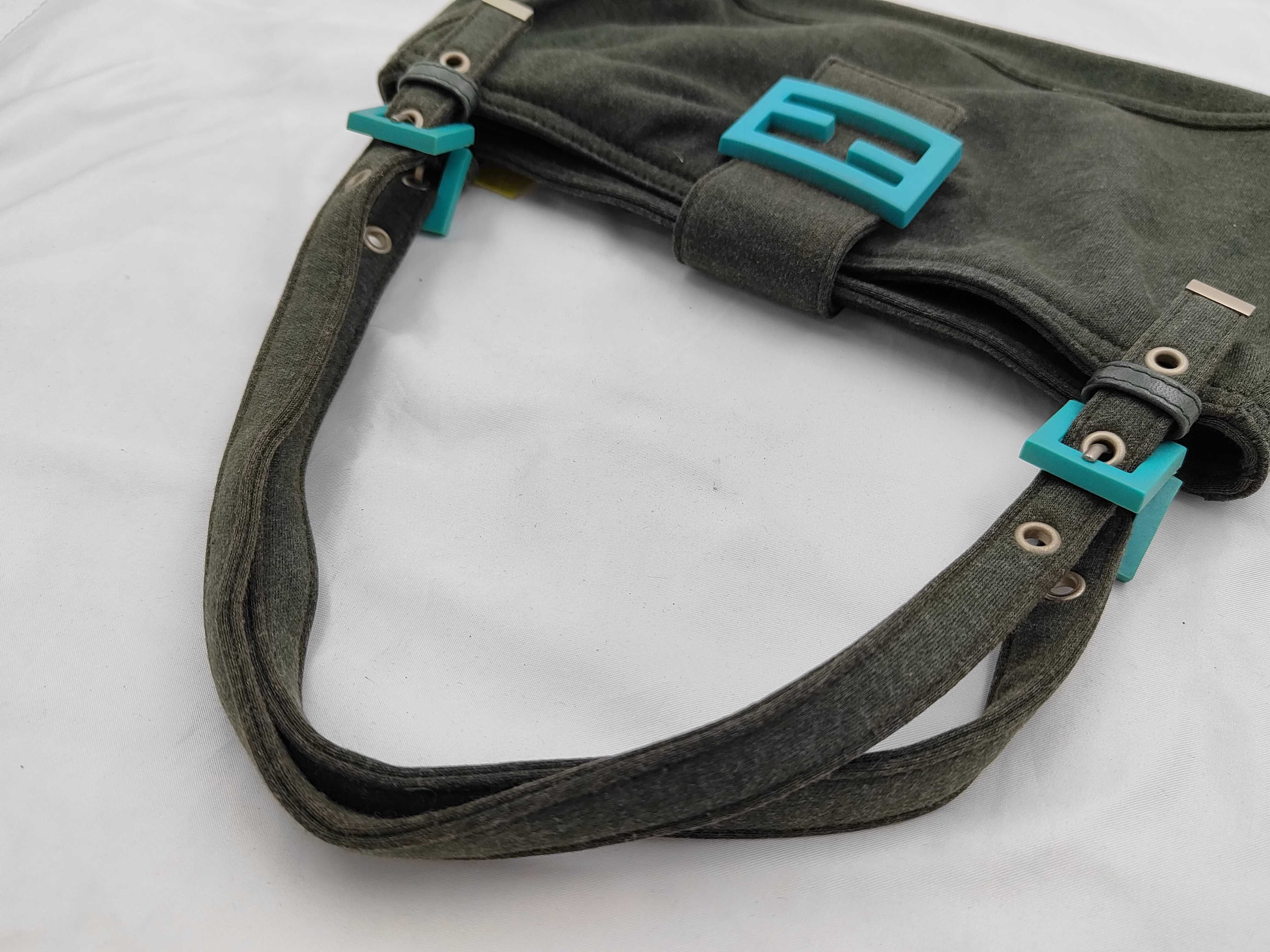 Fendi Dark Olive Green Jersey Fabric Mamma Baguette Bag with Turquoise Hardware