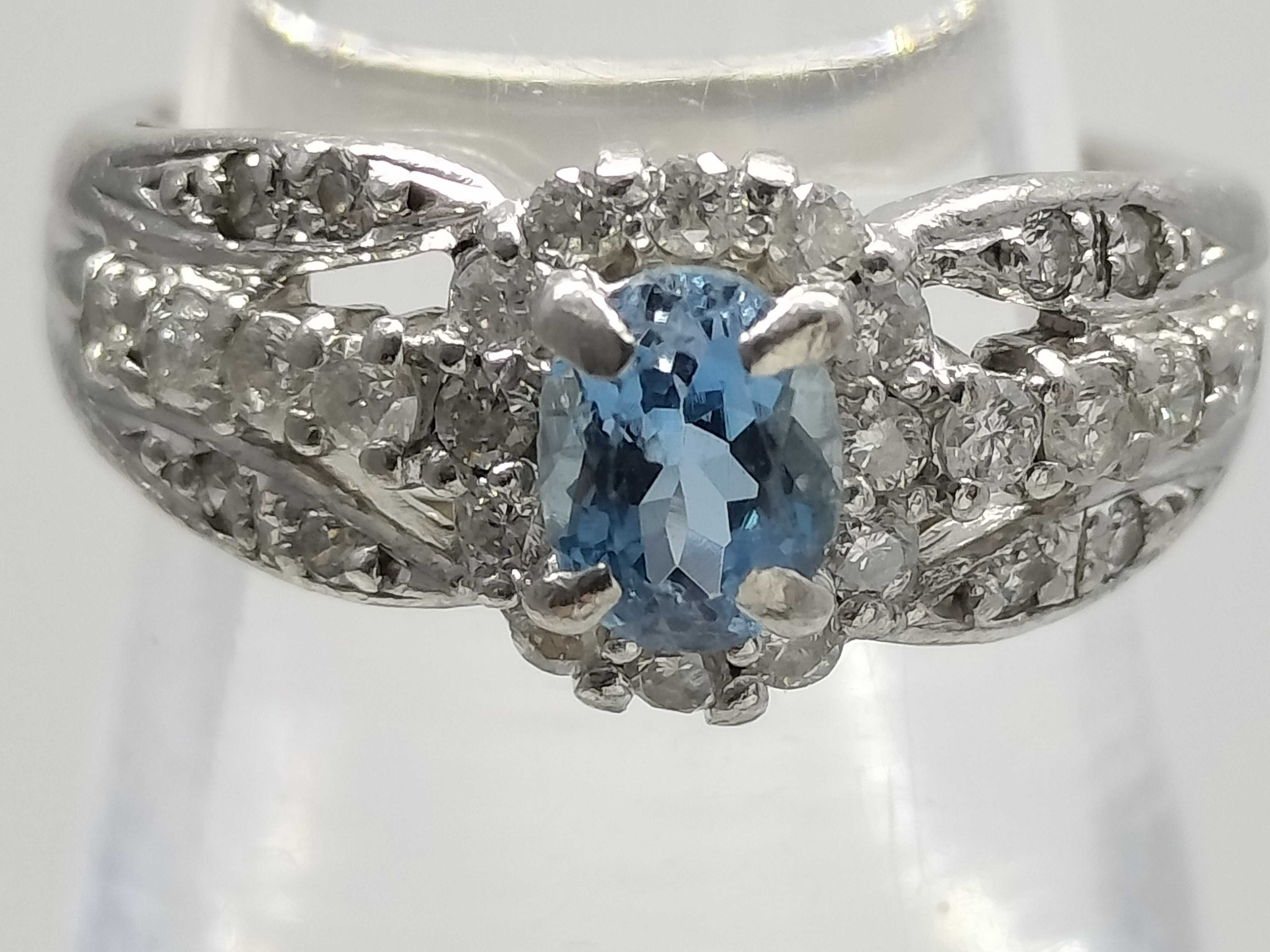 Aquamarine and Diamond Platinum Pinky Ring