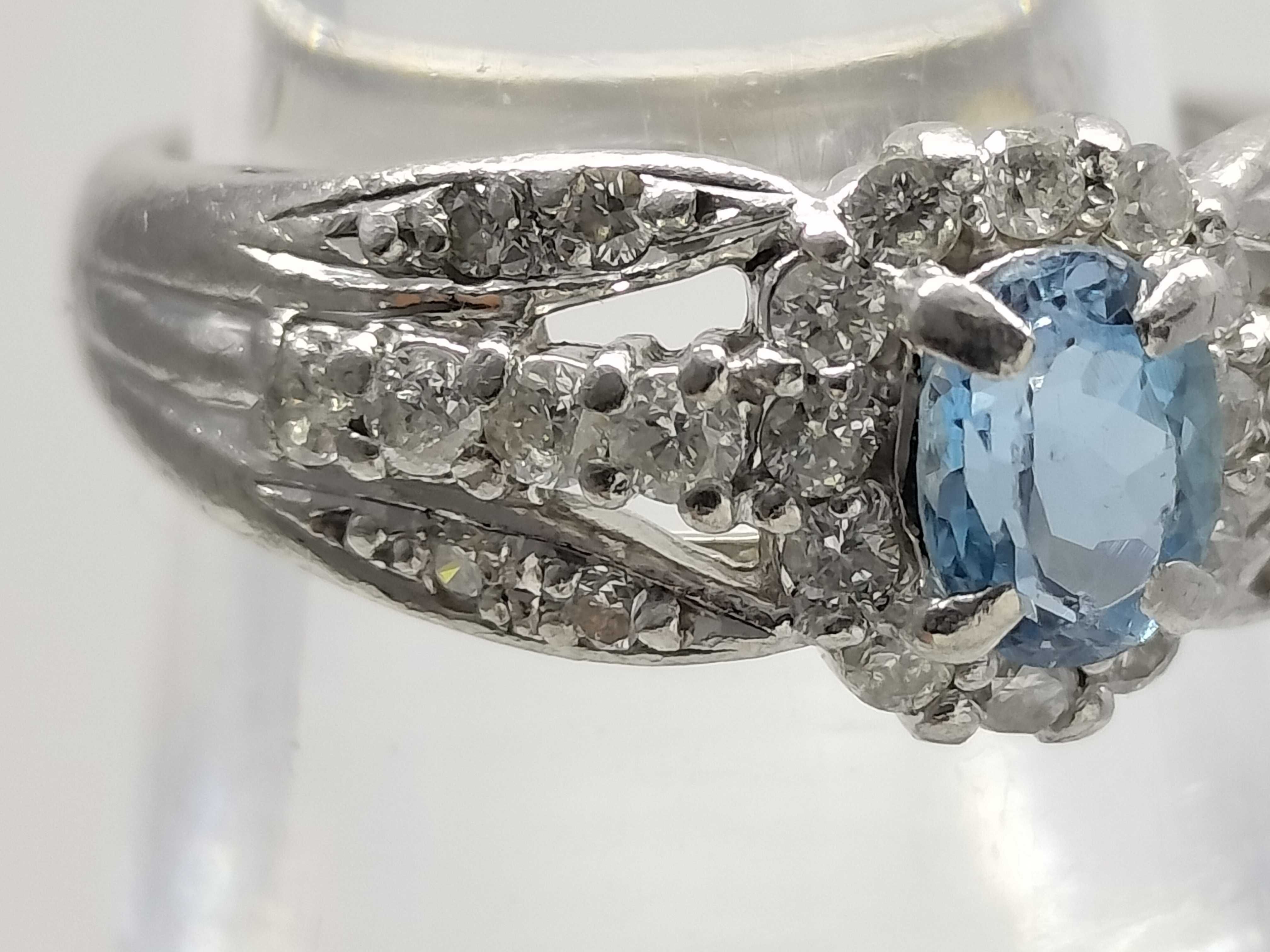 Aquamarine and Diamond Platinum Pinky Ring