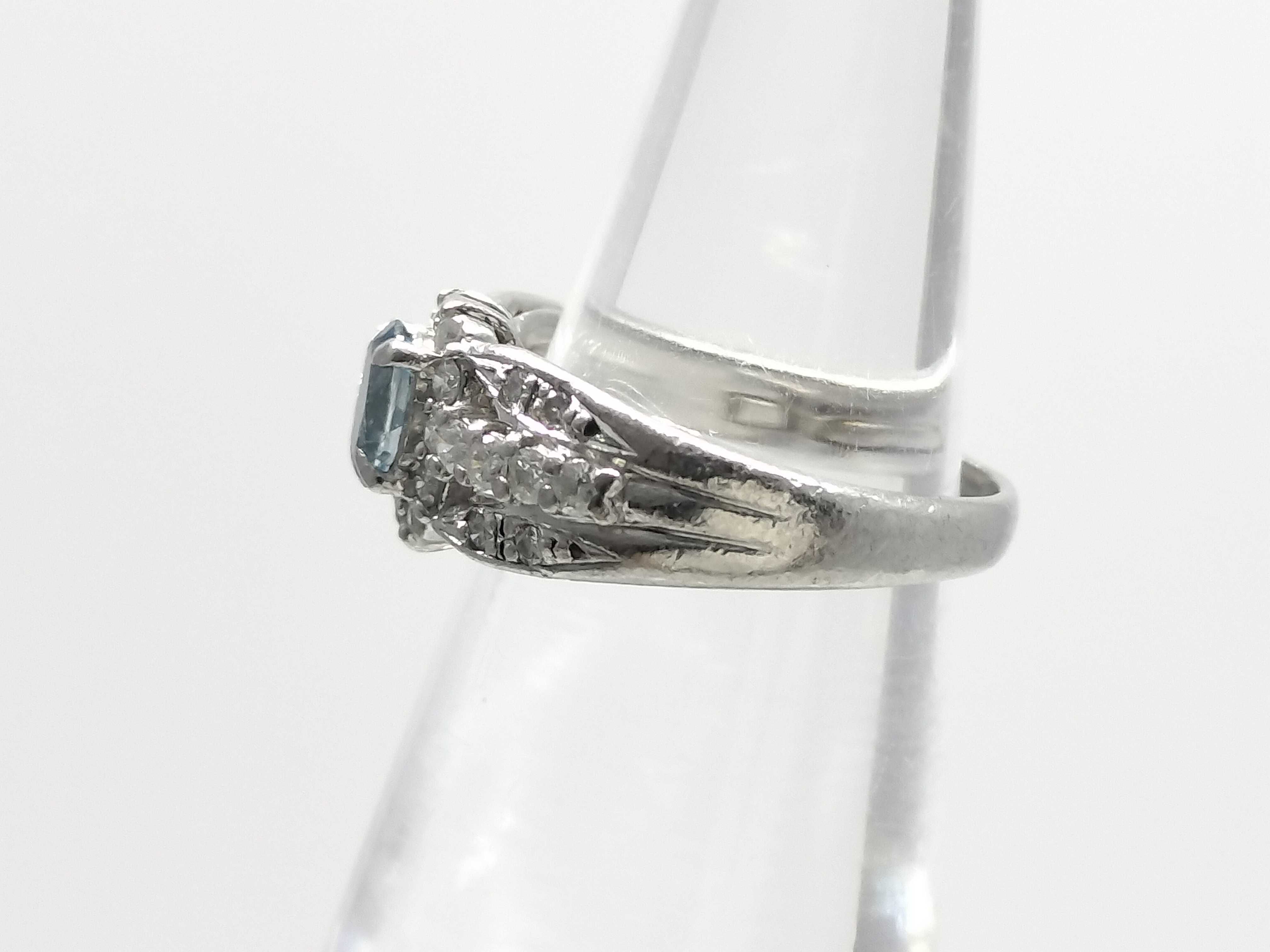 Aquamarine and Diamond Platinum Pinky Ring