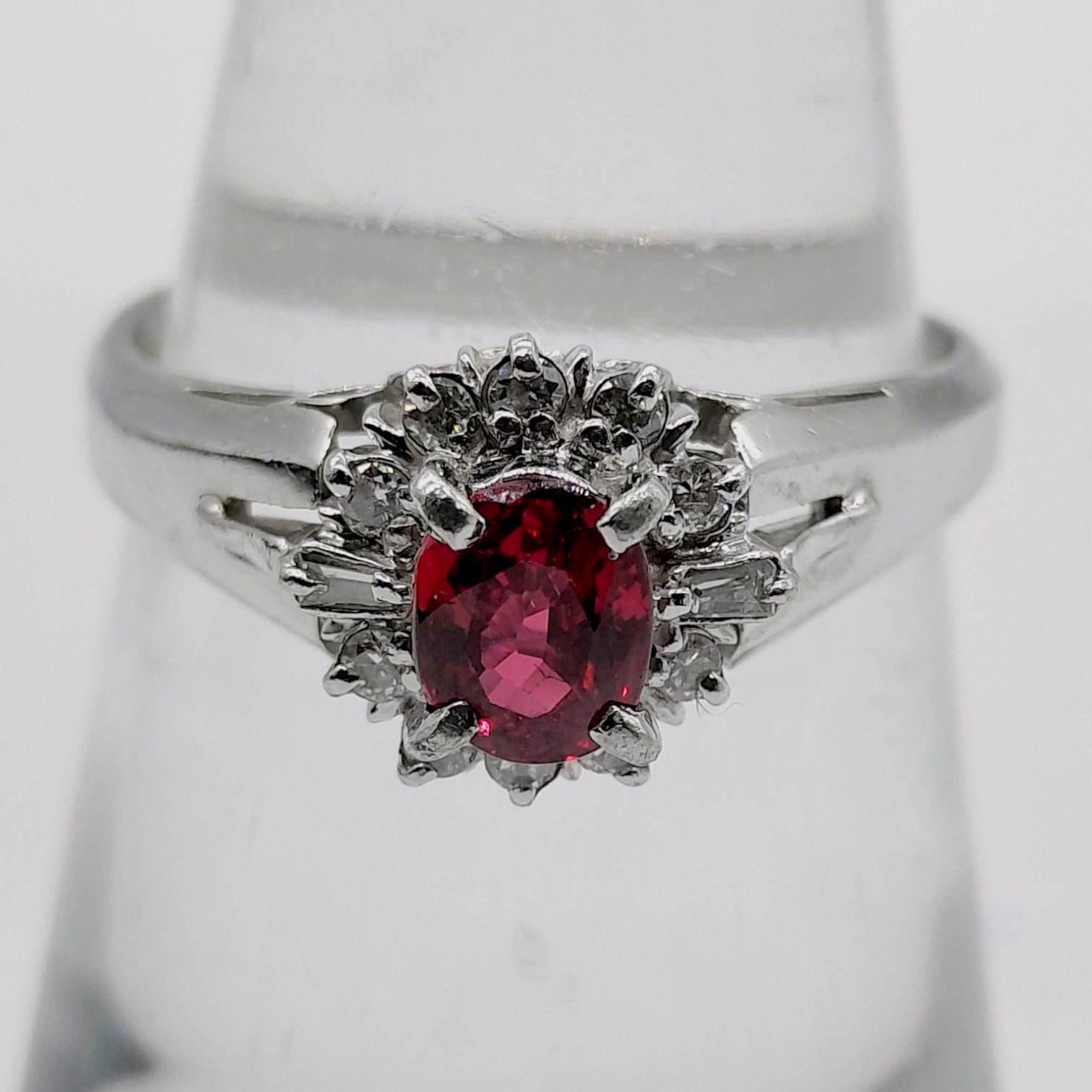 Natural Ruby and Diamond Platinum Cluster Ring
