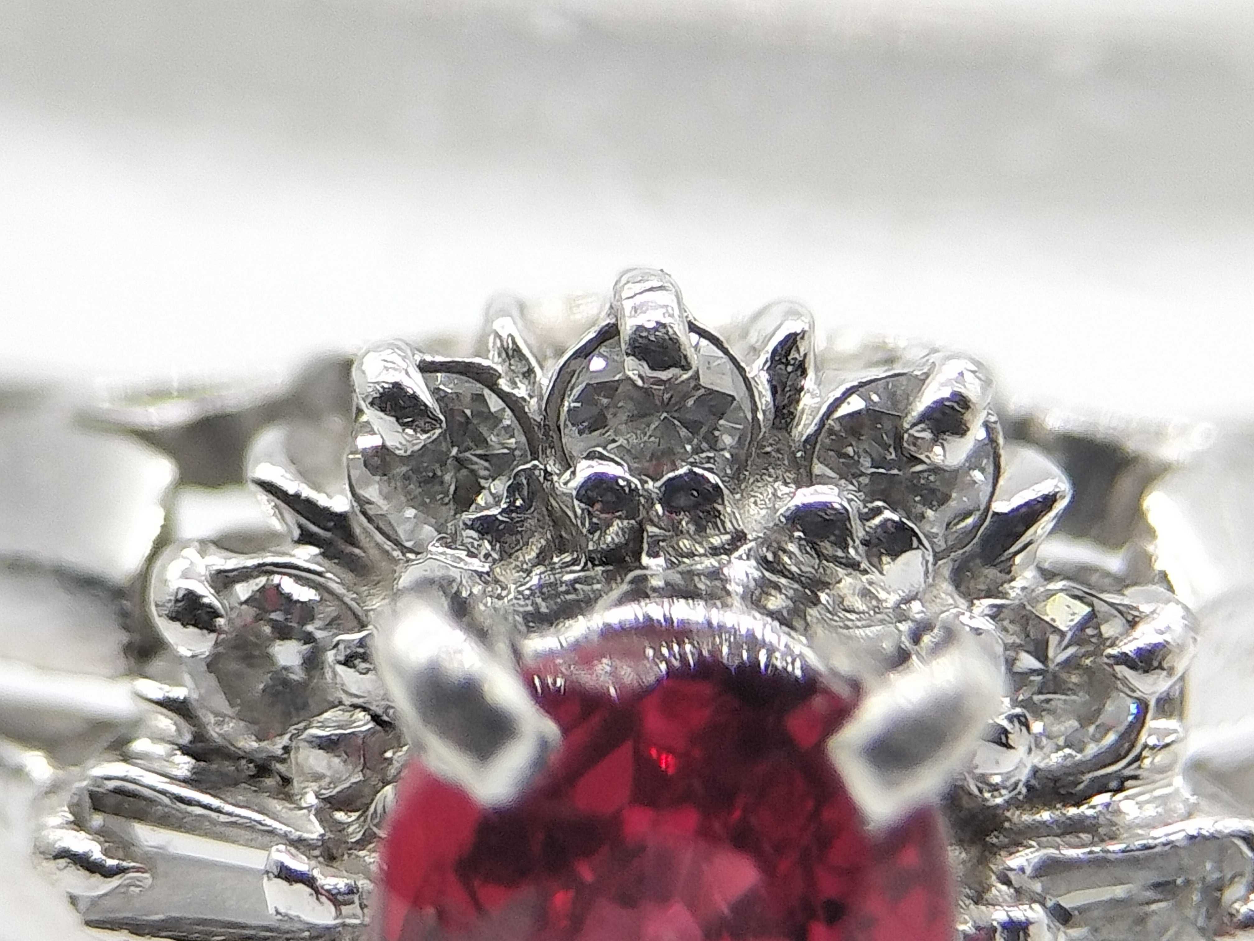 Natural Ruby and Diamond Platinum Cluster Ring