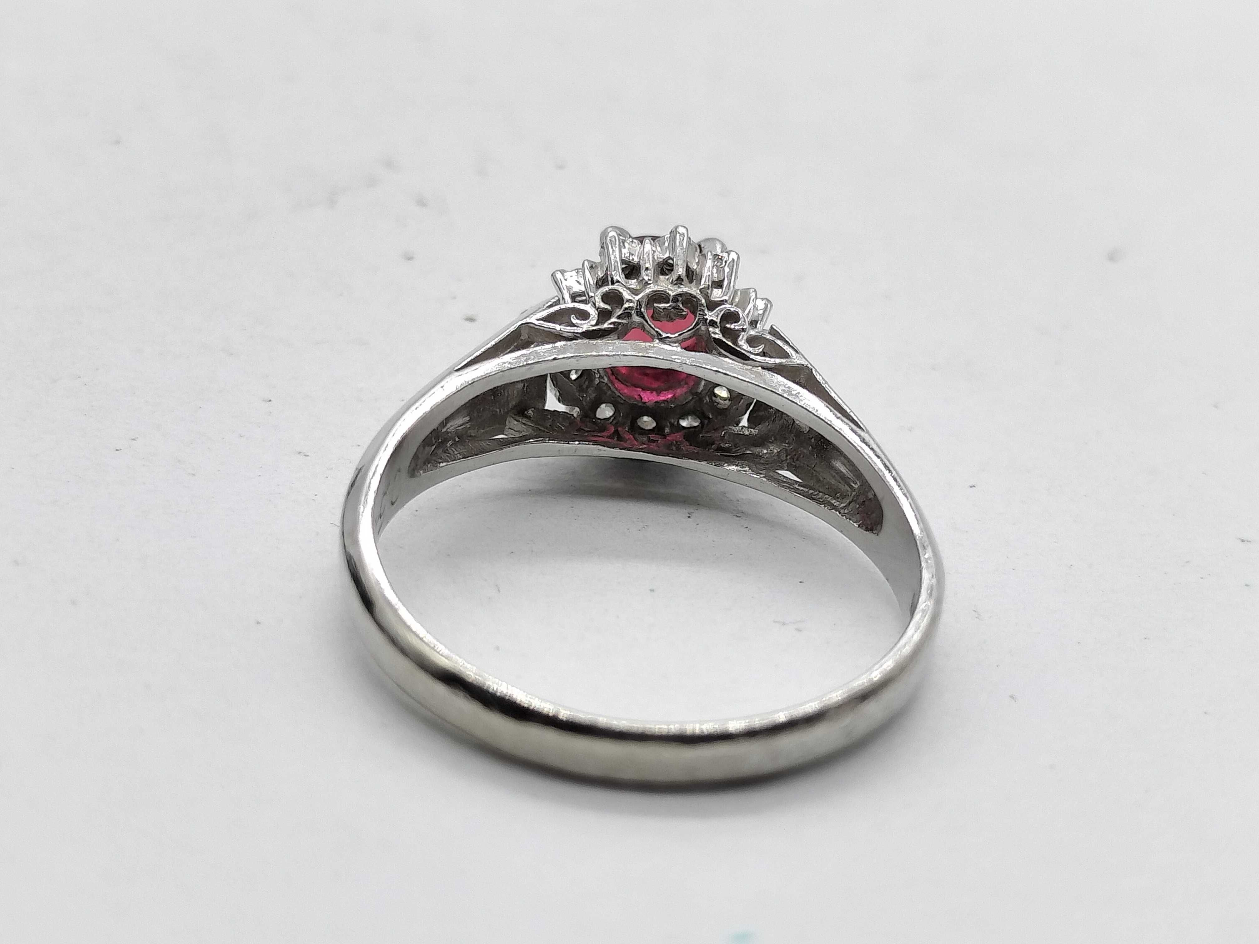 Natural Ruby and Diamond Platinum Cluster Ring