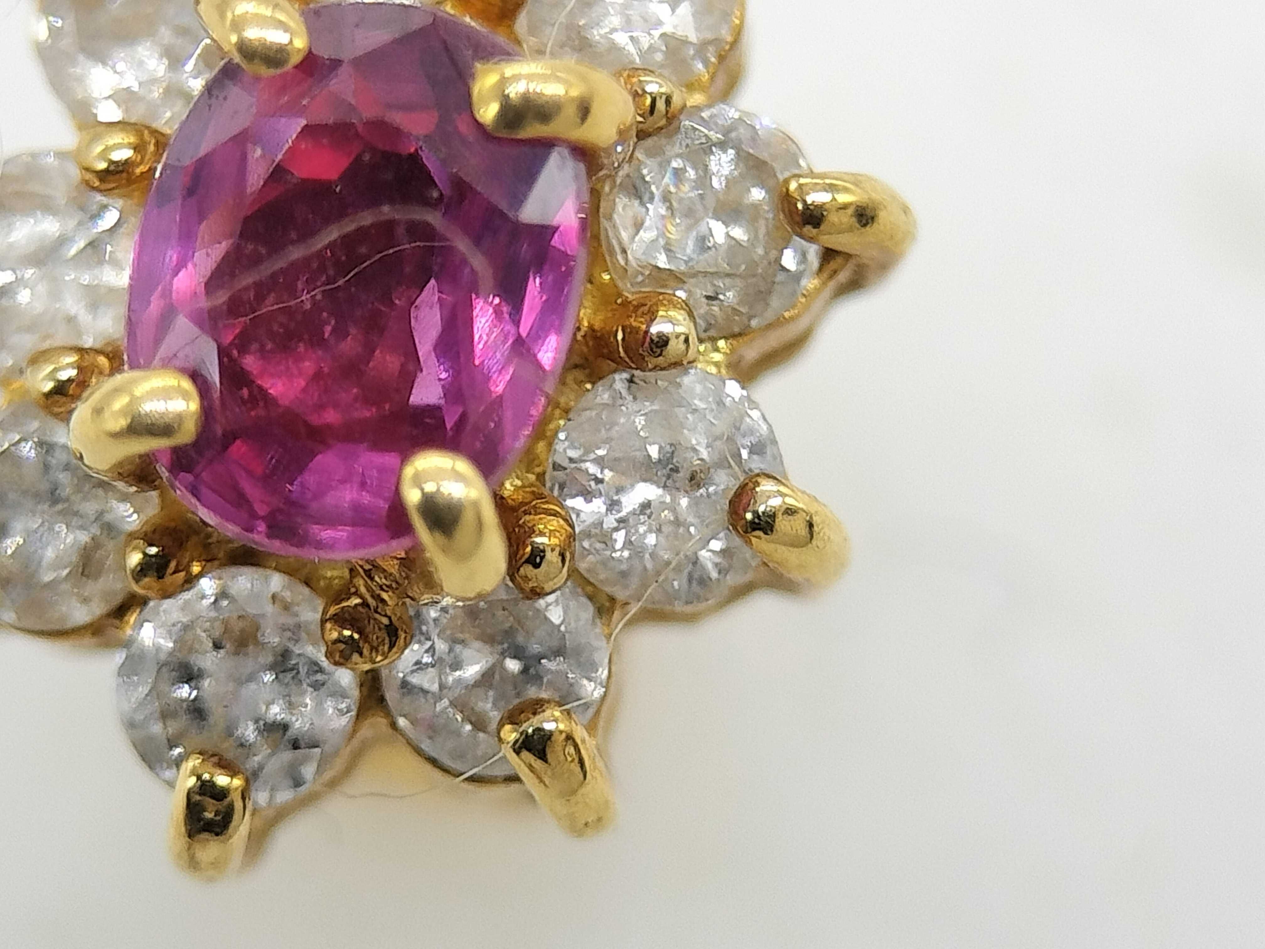 A Pair of 18K Yellow Gold Ruby and Diamond Floral Cluster Stud Earrings
