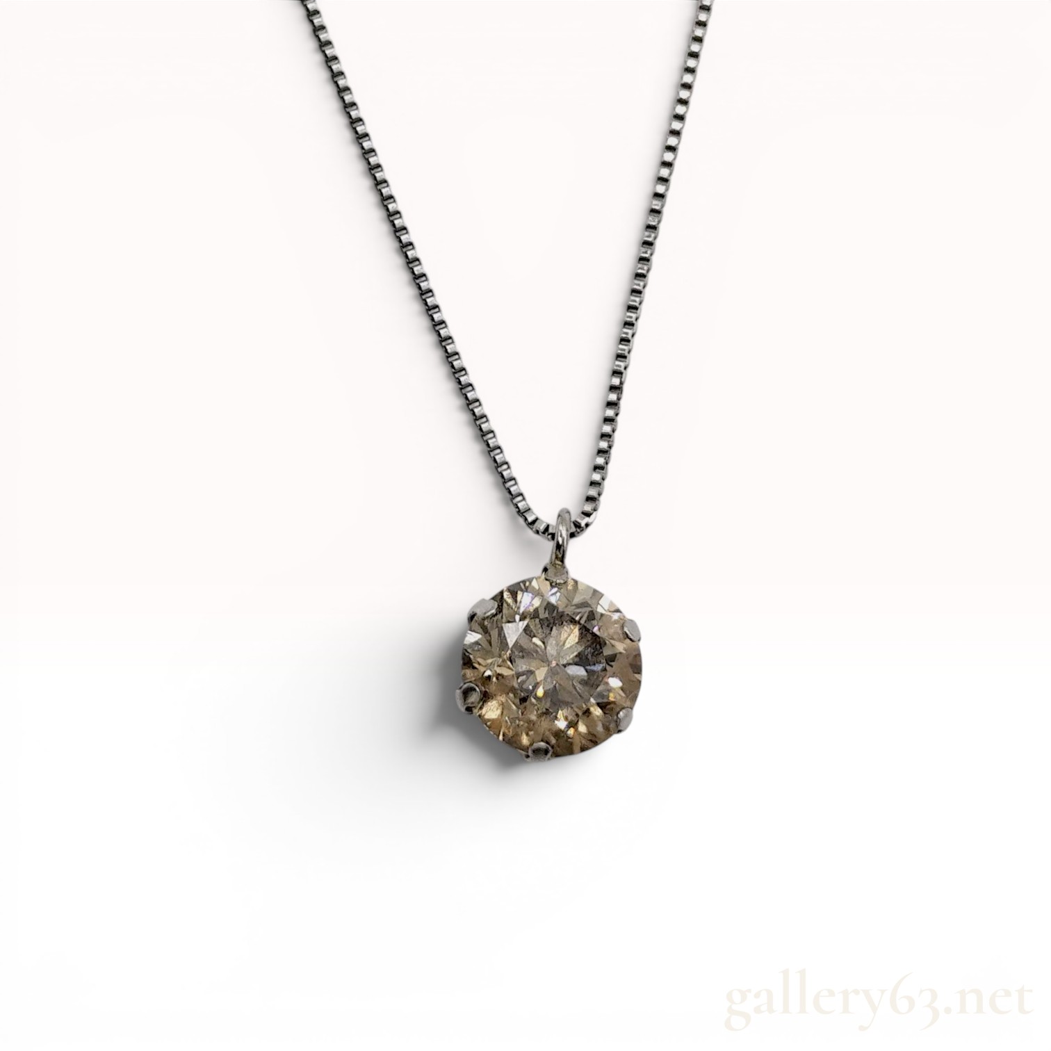Solitaire Champagne Diamond and Platinum Pendant Necklace