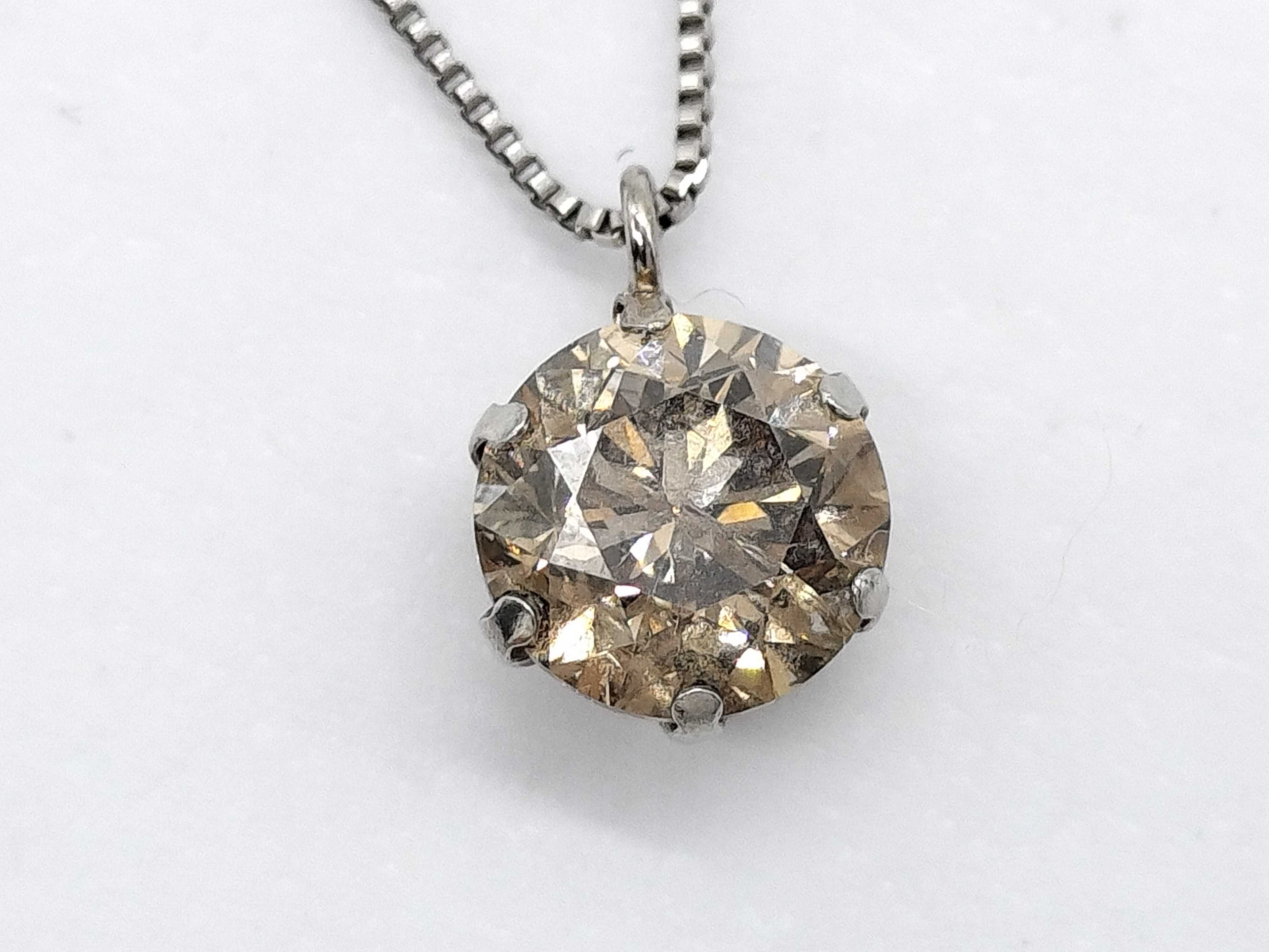 Solitaire Champagne Diamond and Platinum Pendant Necklace