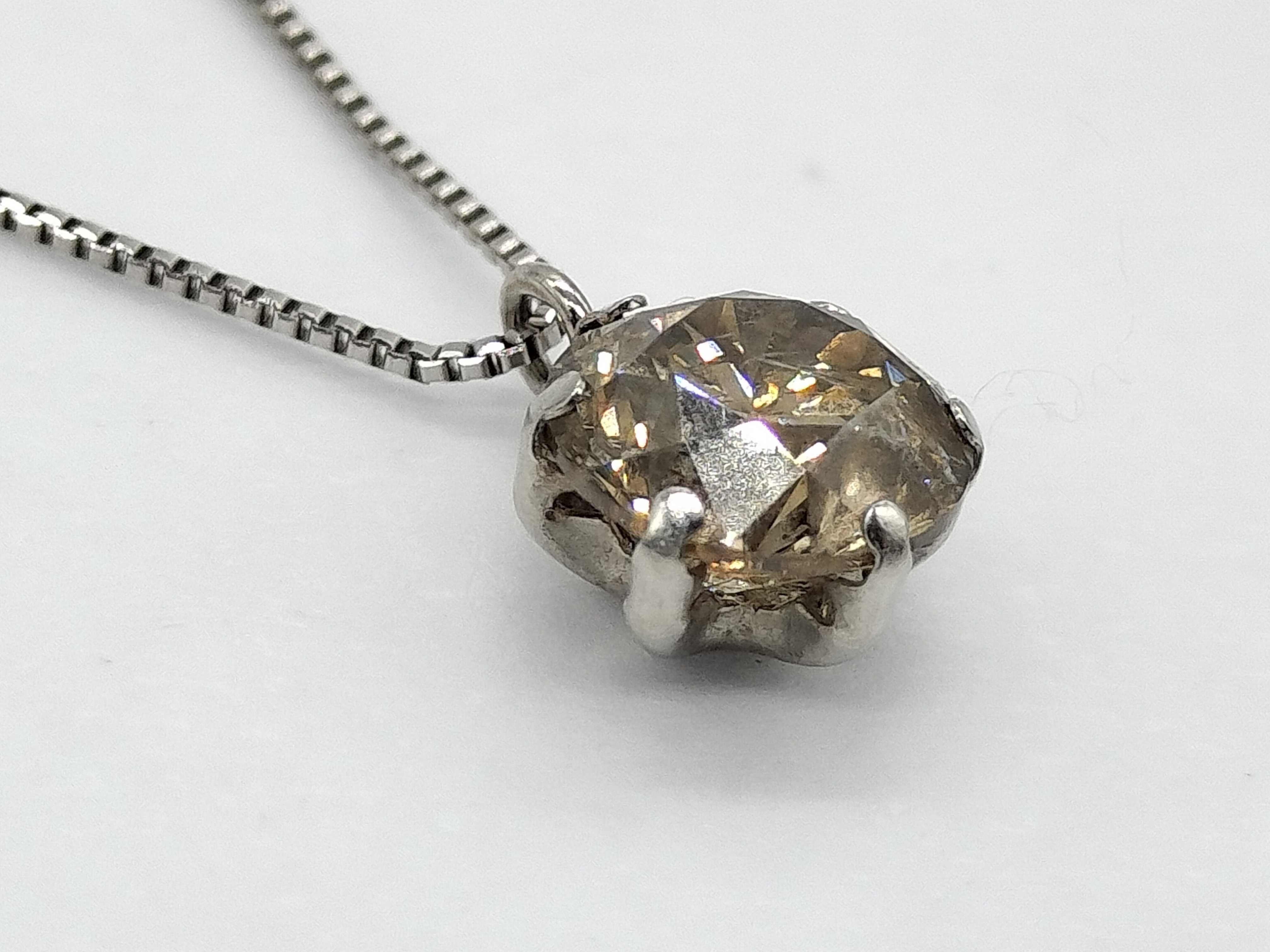 Solitaire Champagne Diamond and Platinum Pendant Necklace