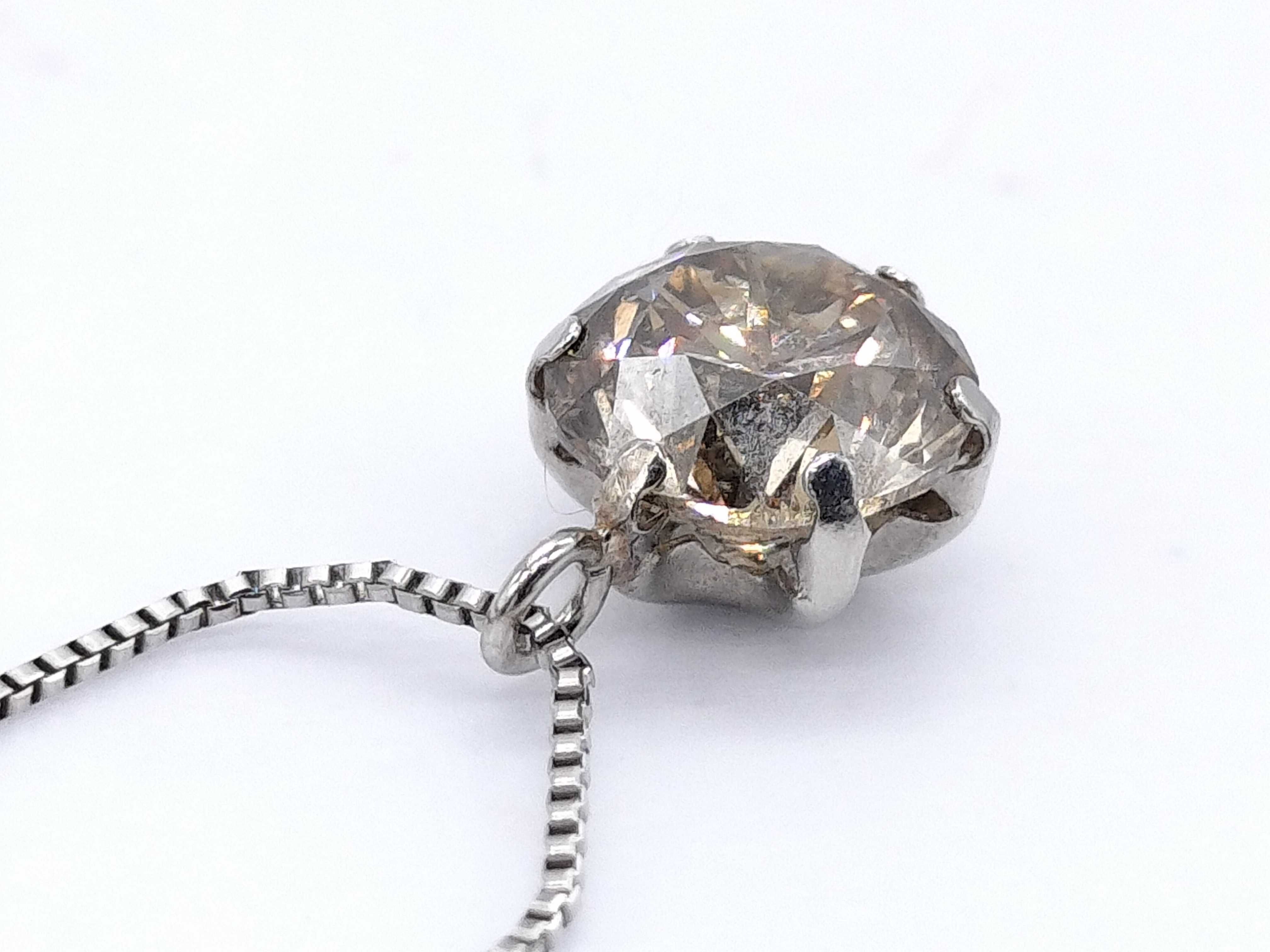 Solitaire Champagne Diamond and Platinum Pendant Necklace