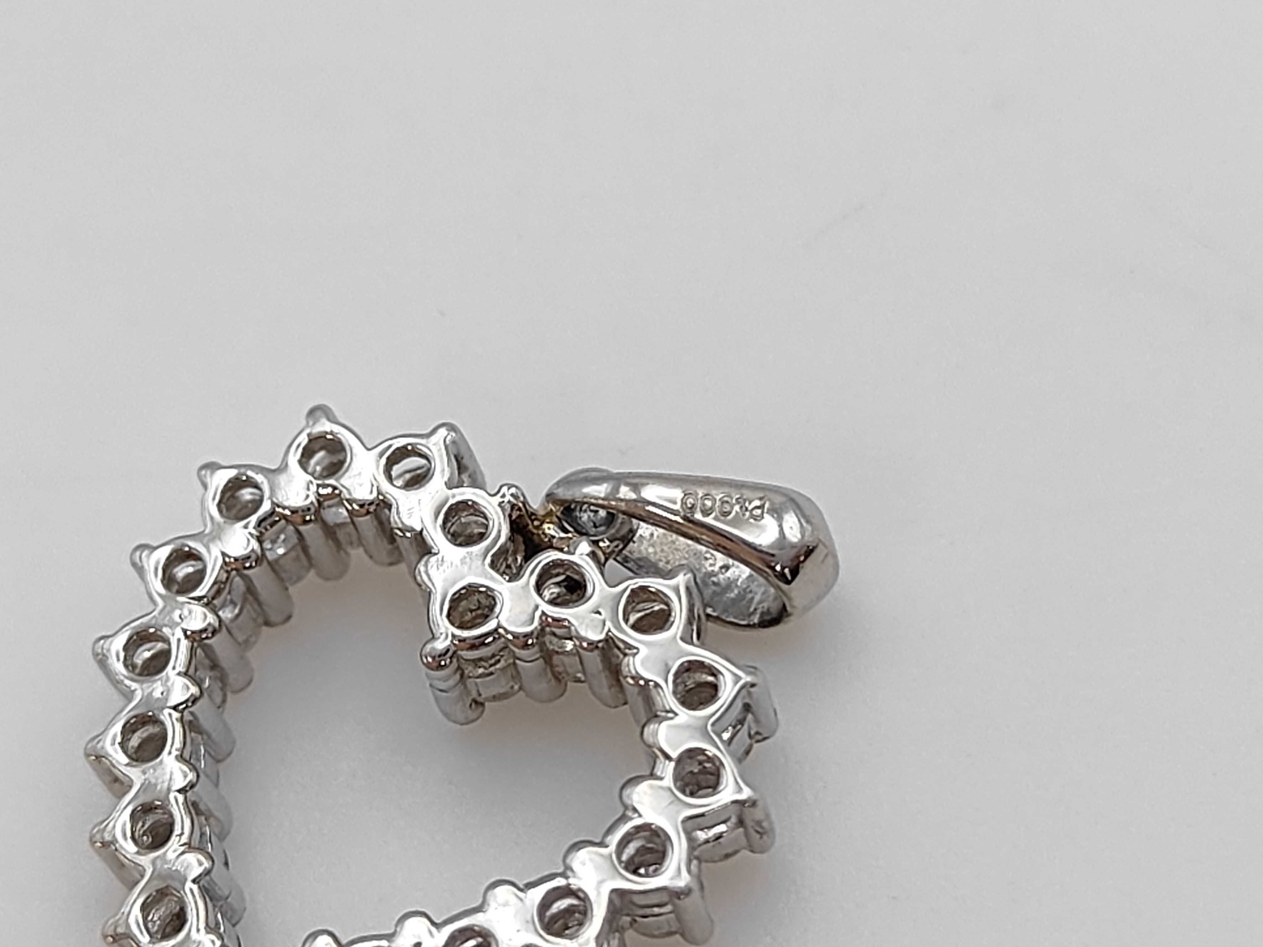 Diamond and Pt900 Platinum Heart Shaped Pendant, 2.8g
