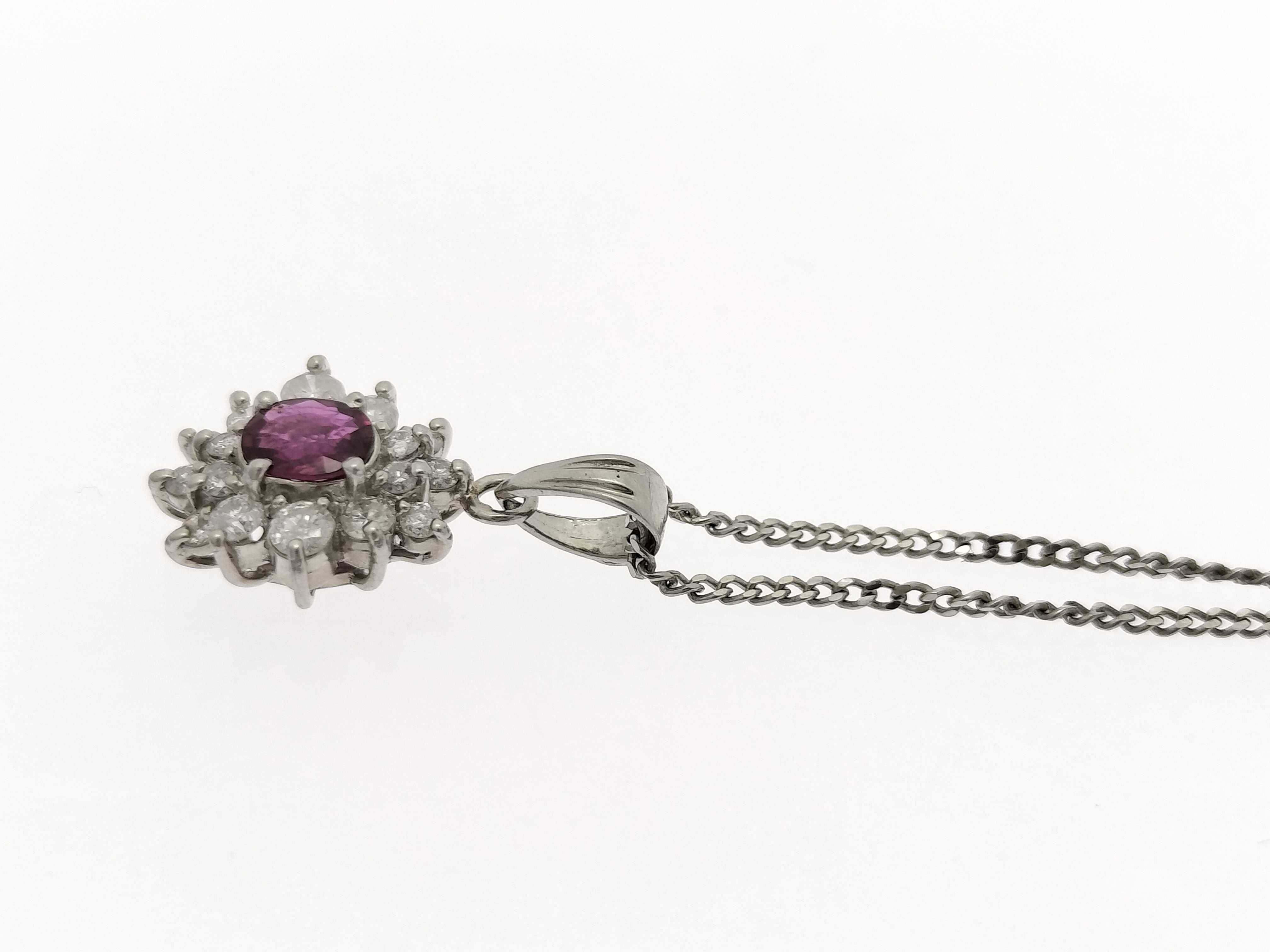 Platinum, Ruby, and Diamond Cluster Pendant Necklace