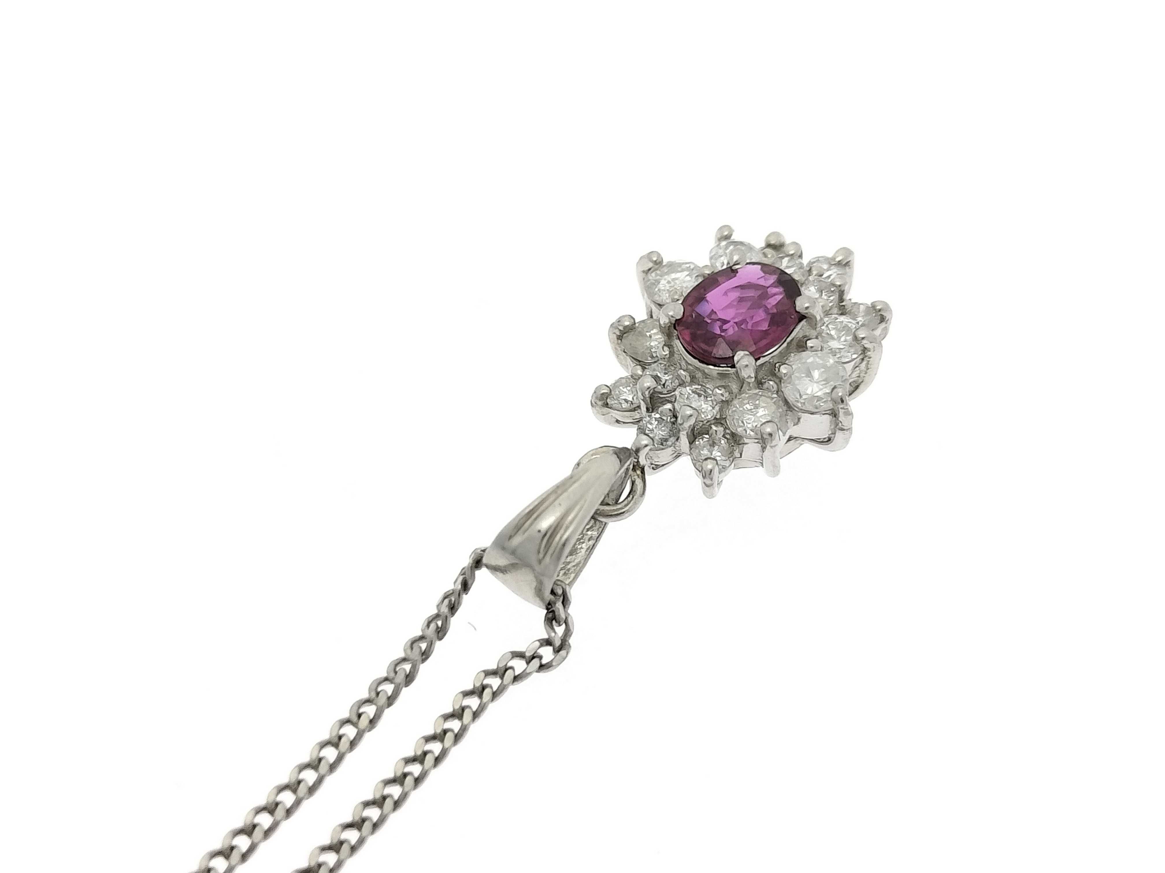 Platinum, Ruby, and Diamond Cluster Pendant Necklace