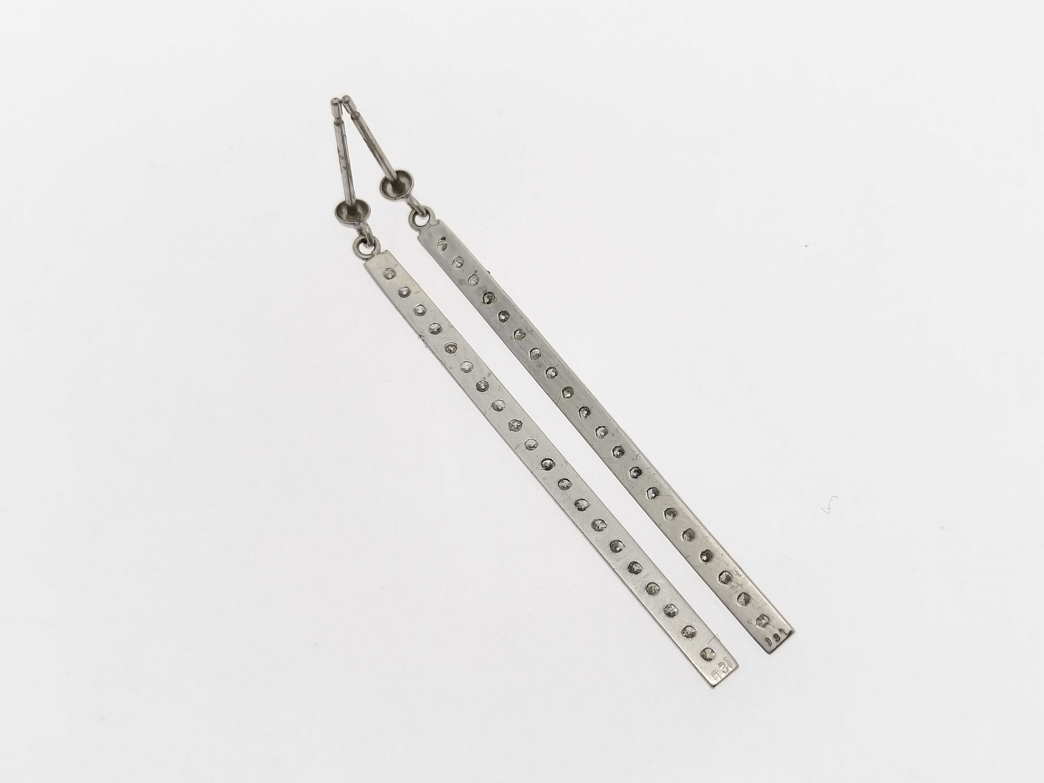 A Pair of Diamond and 18-Karat White Gold Linear Bar Drop Earrings