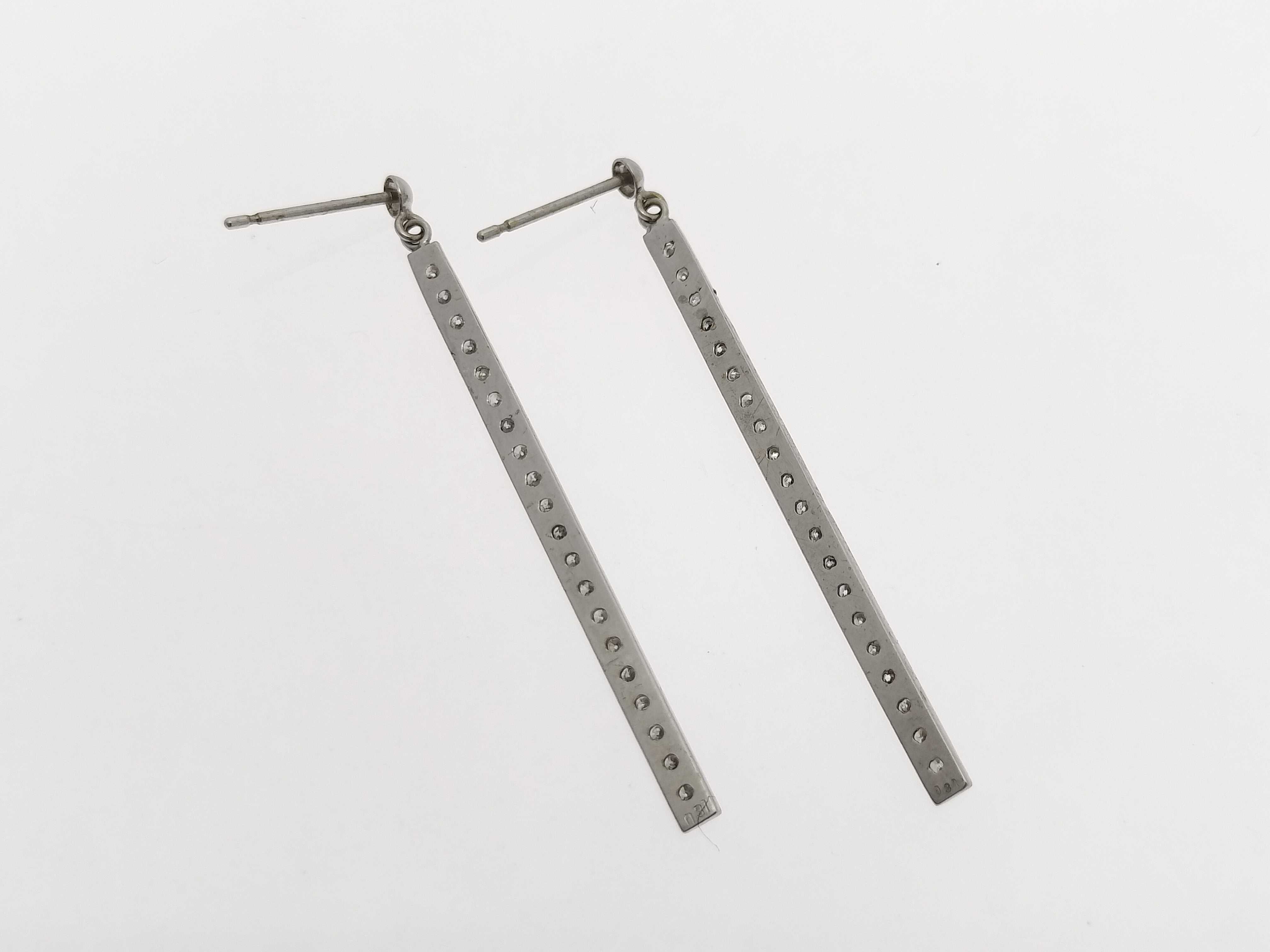 A Pair of Diamond and 18-Karat White Gold Linear Bar Drop Earrings