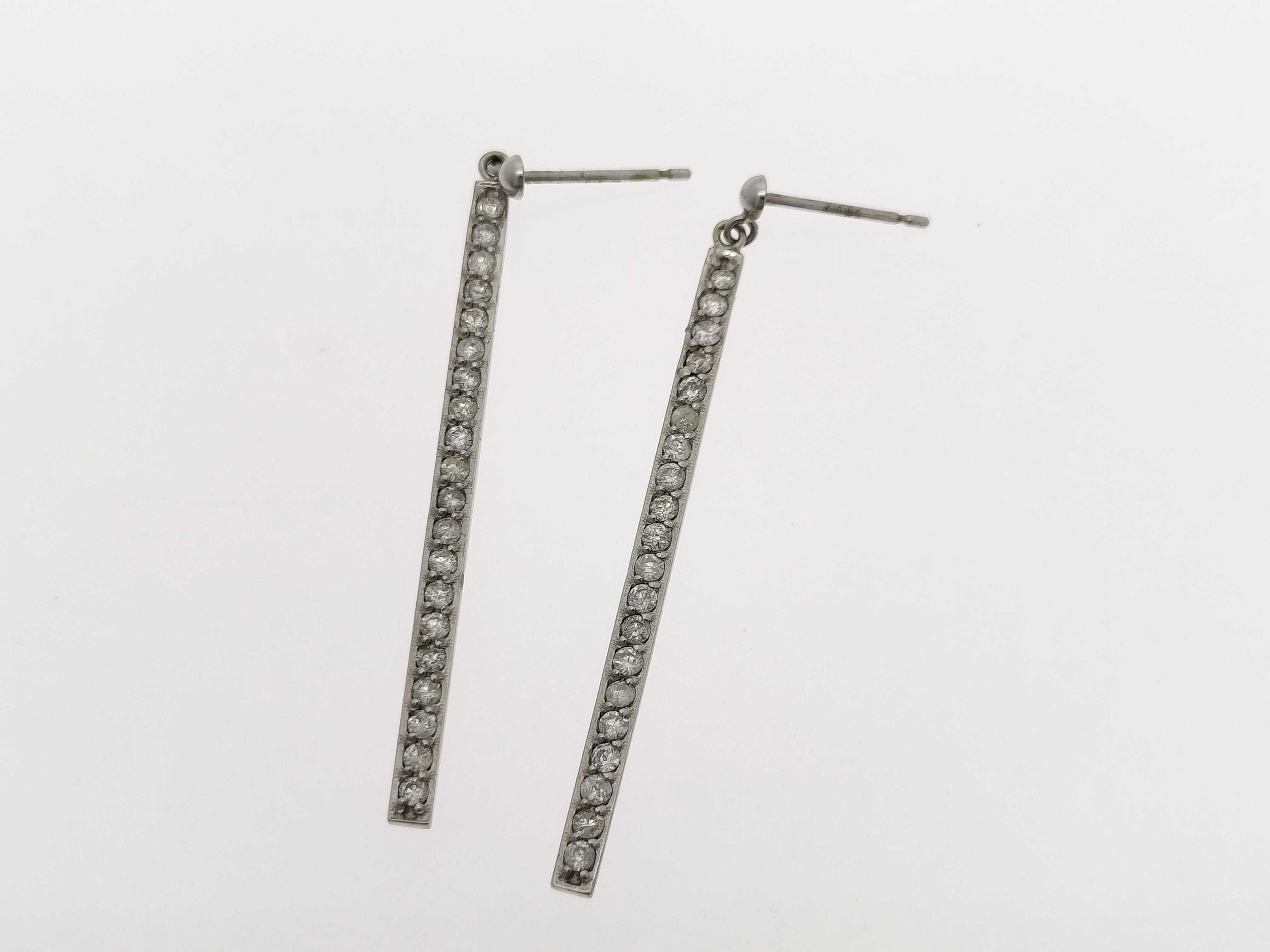 A Pair of Diamond and 18-Karat White Gold Linear Bar Drop Earrings