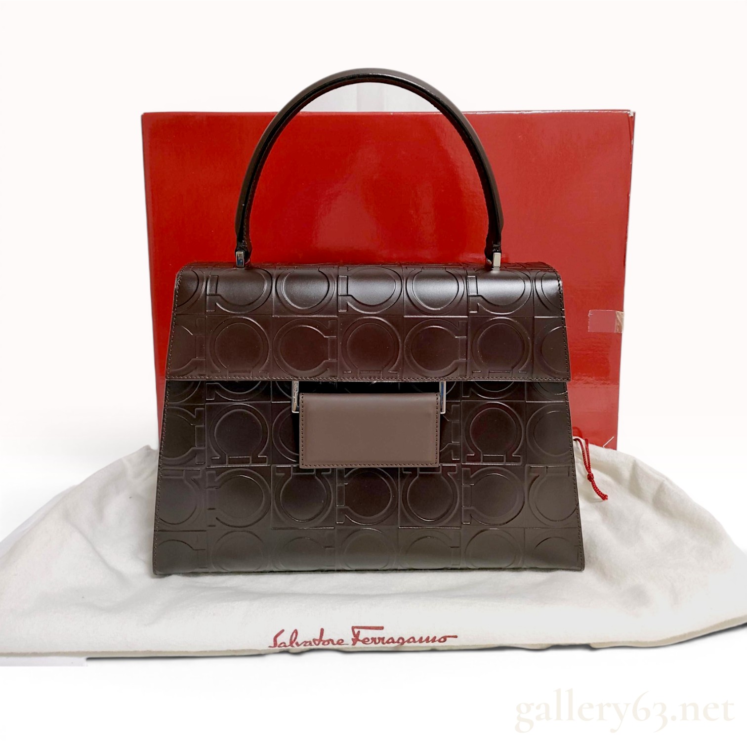 Salvatore Ferragamo Gancini Embossed Leather Top-Handle Satchel Bag Model AX-21 0855