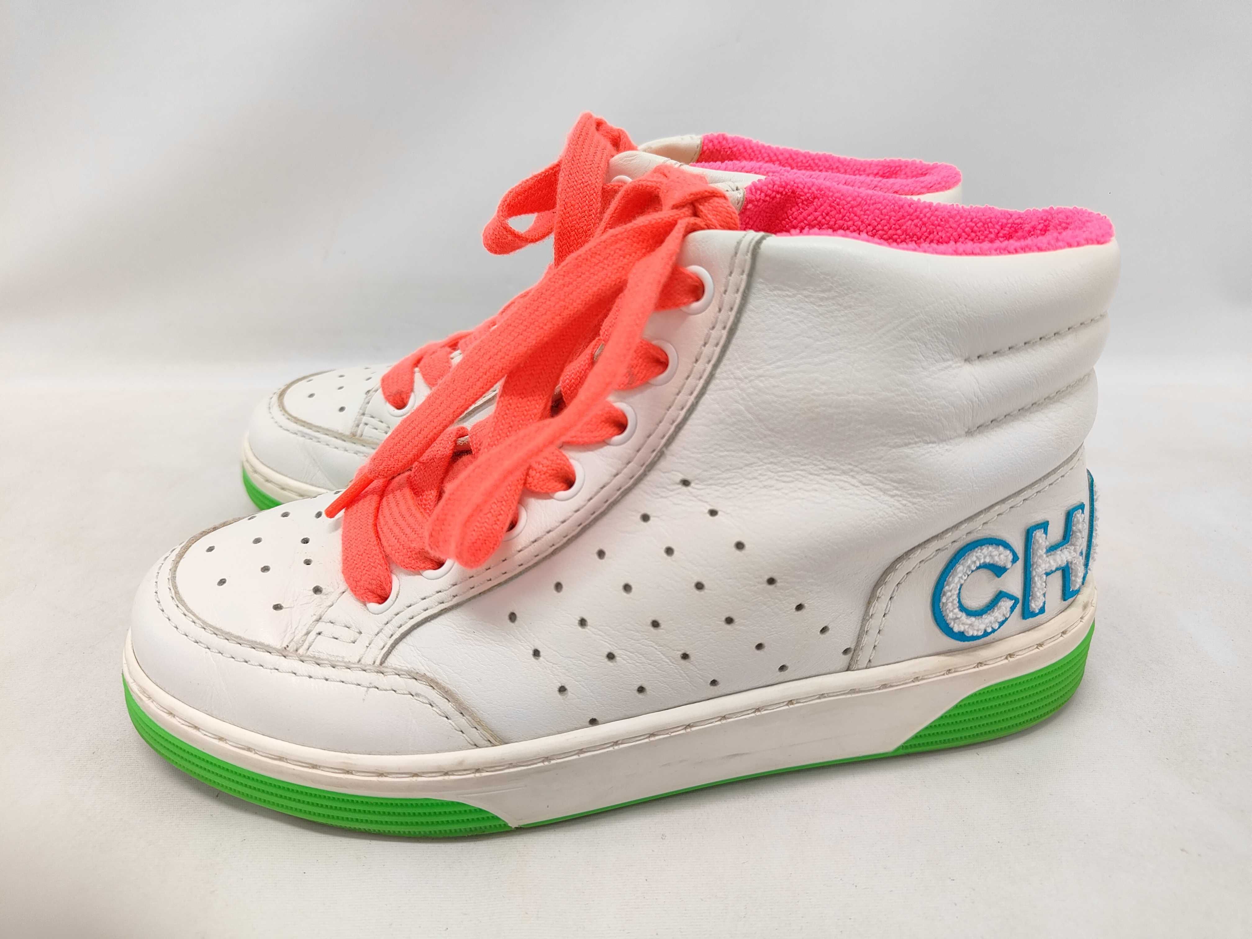 A Pair of Chanel Multicolor Leather High-Top Sneakers