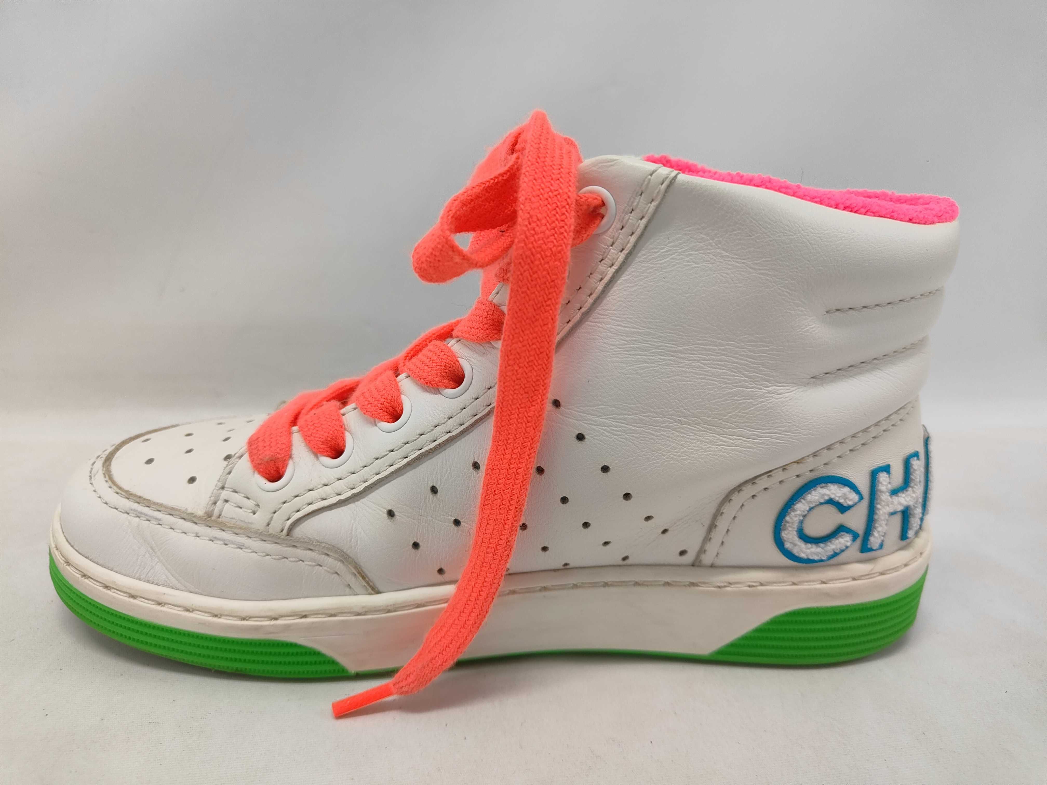 A Pair of Chanel Multicolor Leather High-Top Sneakers