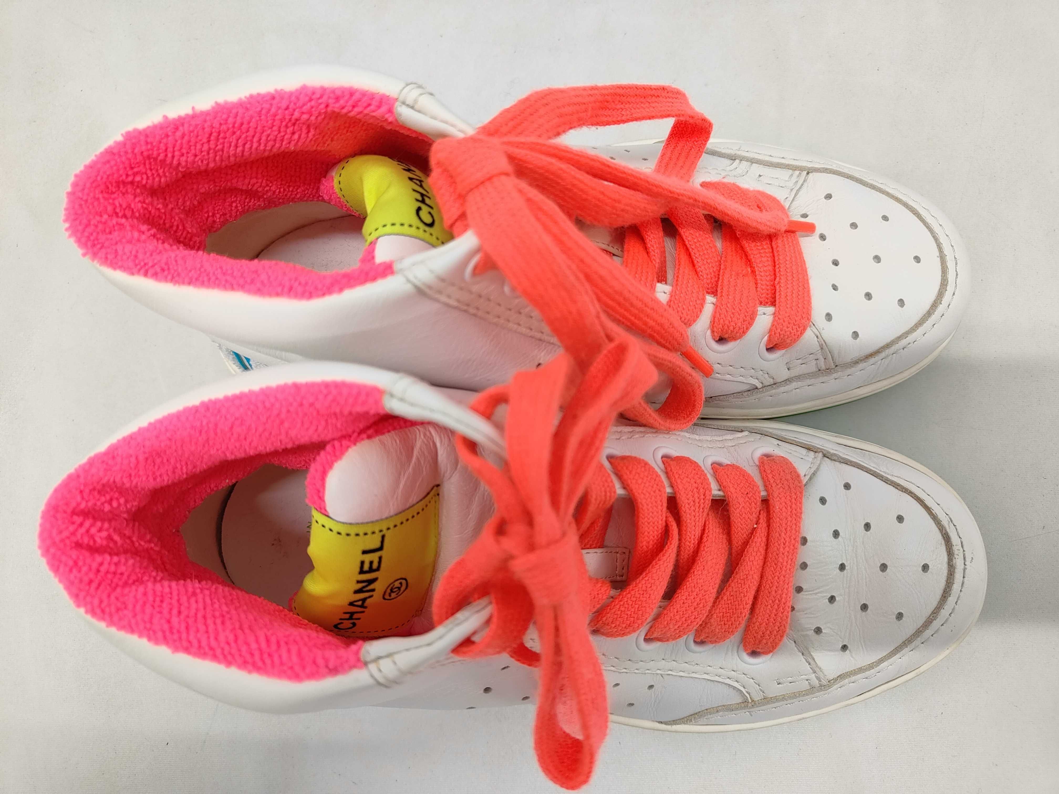 A Pair of Chanel Multicolor Leather High-Top Sneakers