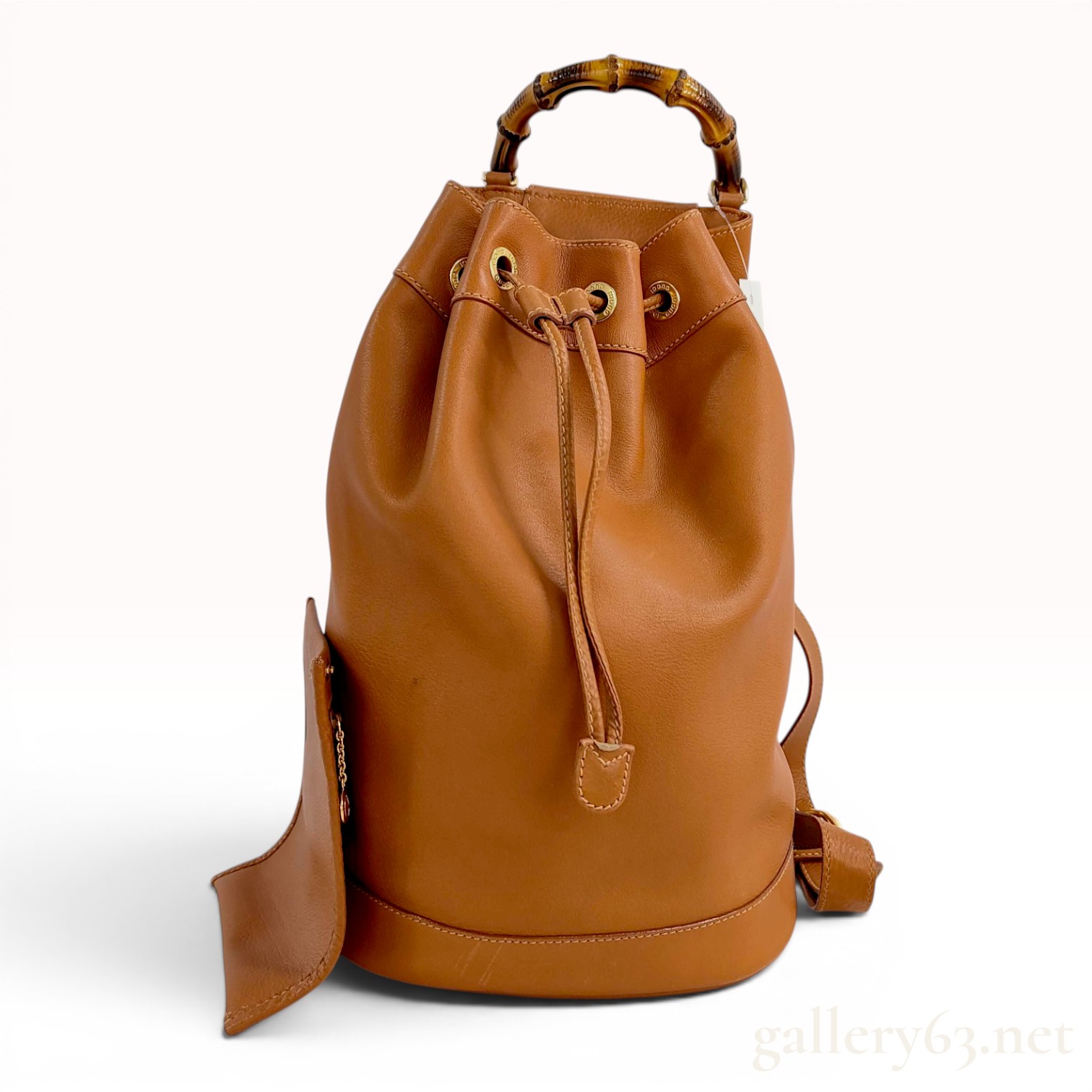 Gucci Vintage Bamboo Leather Drawstring Bucket Backpack