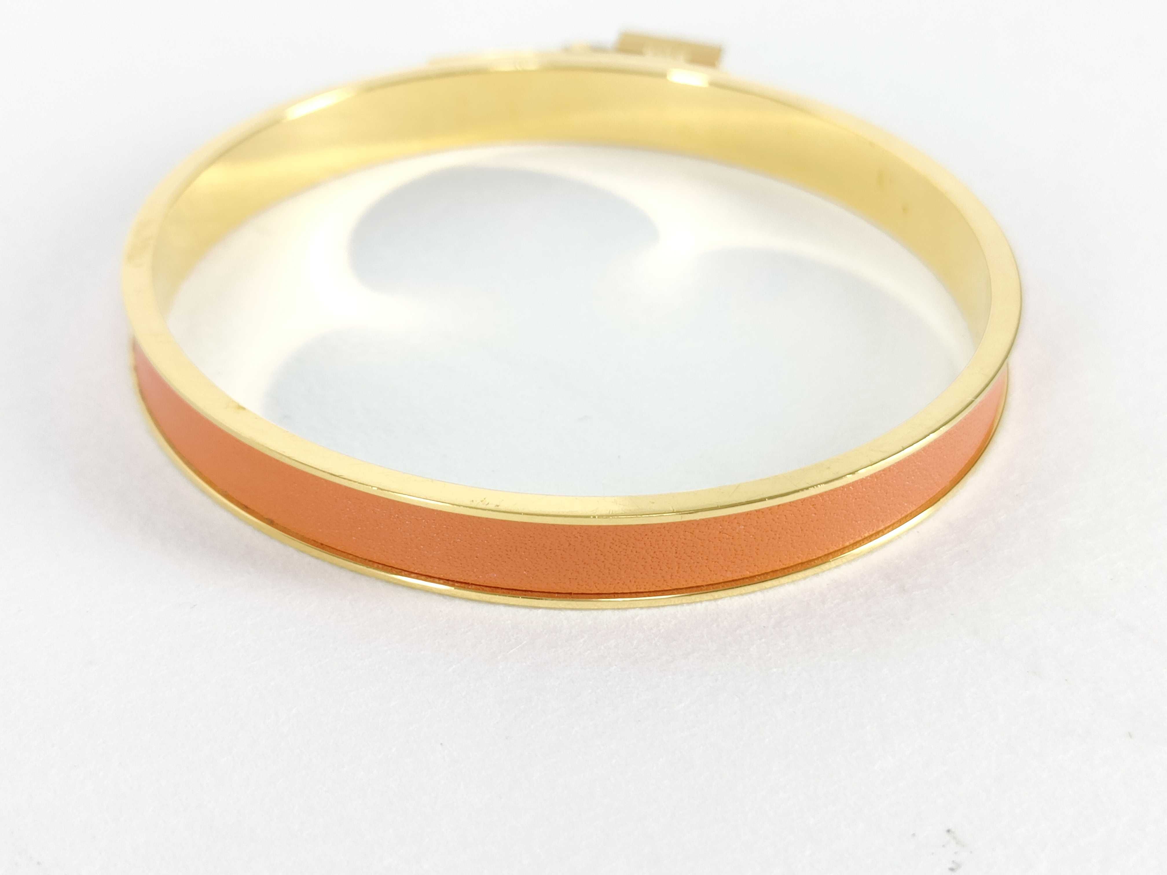 Hermes Kelly H Cadena Bangle with Orange Leather Inlay and Original Box
