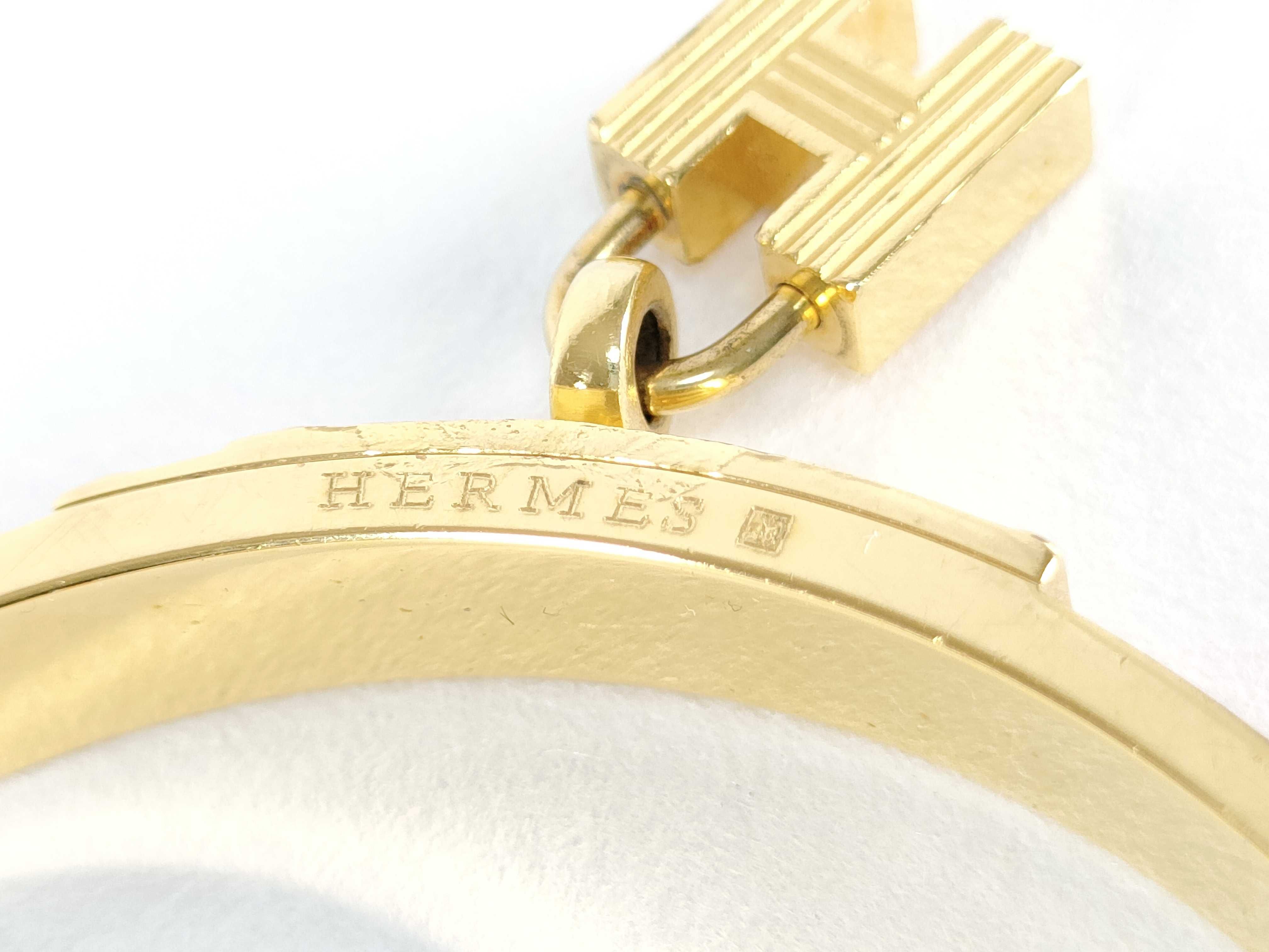 Hermes Kelly H Cadena Bangle with Orange Leather Inlay and Original Box