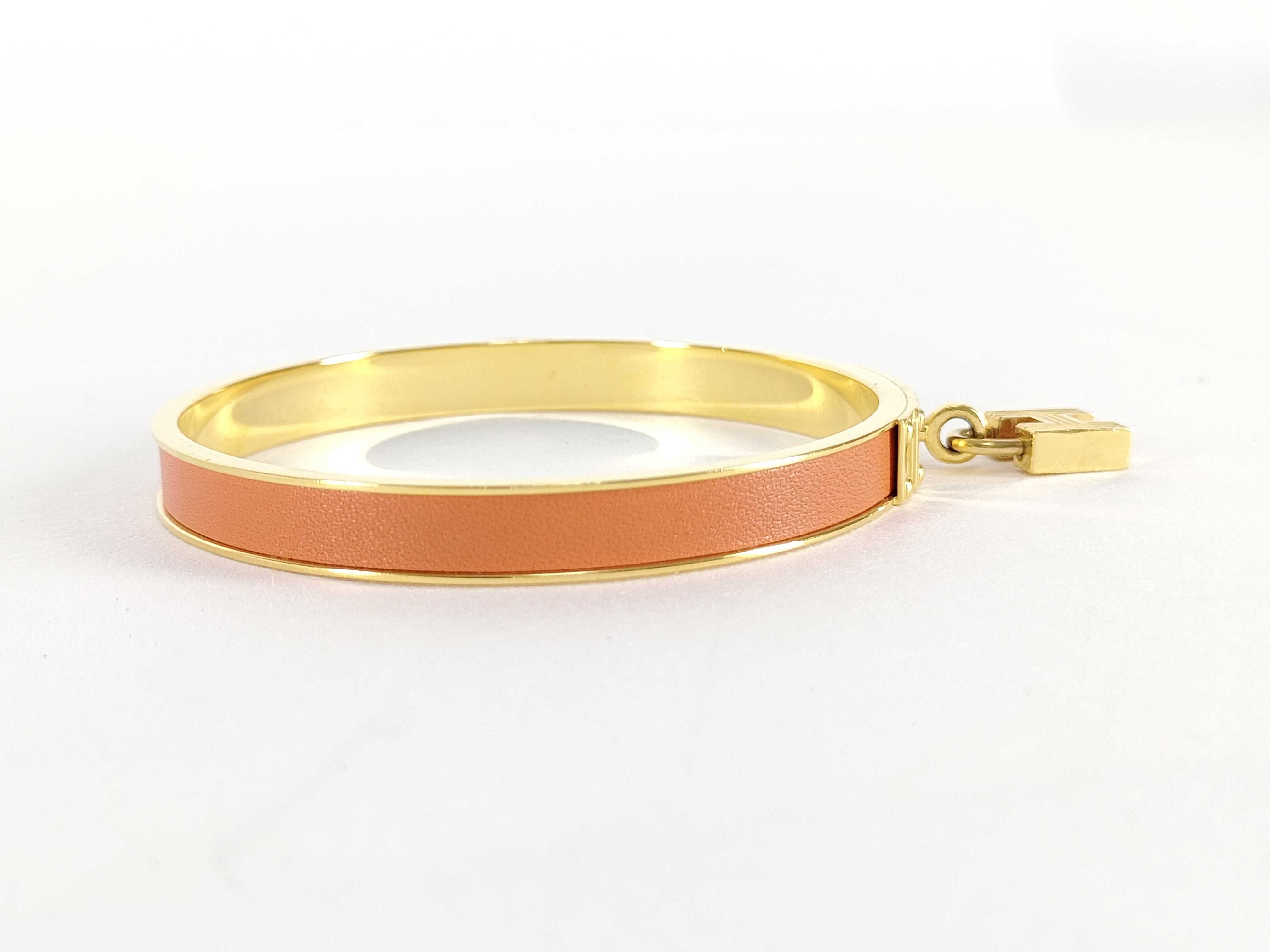 Hermes Kelly H Cadena Bangle with Orange Leather Inlay and Original Box