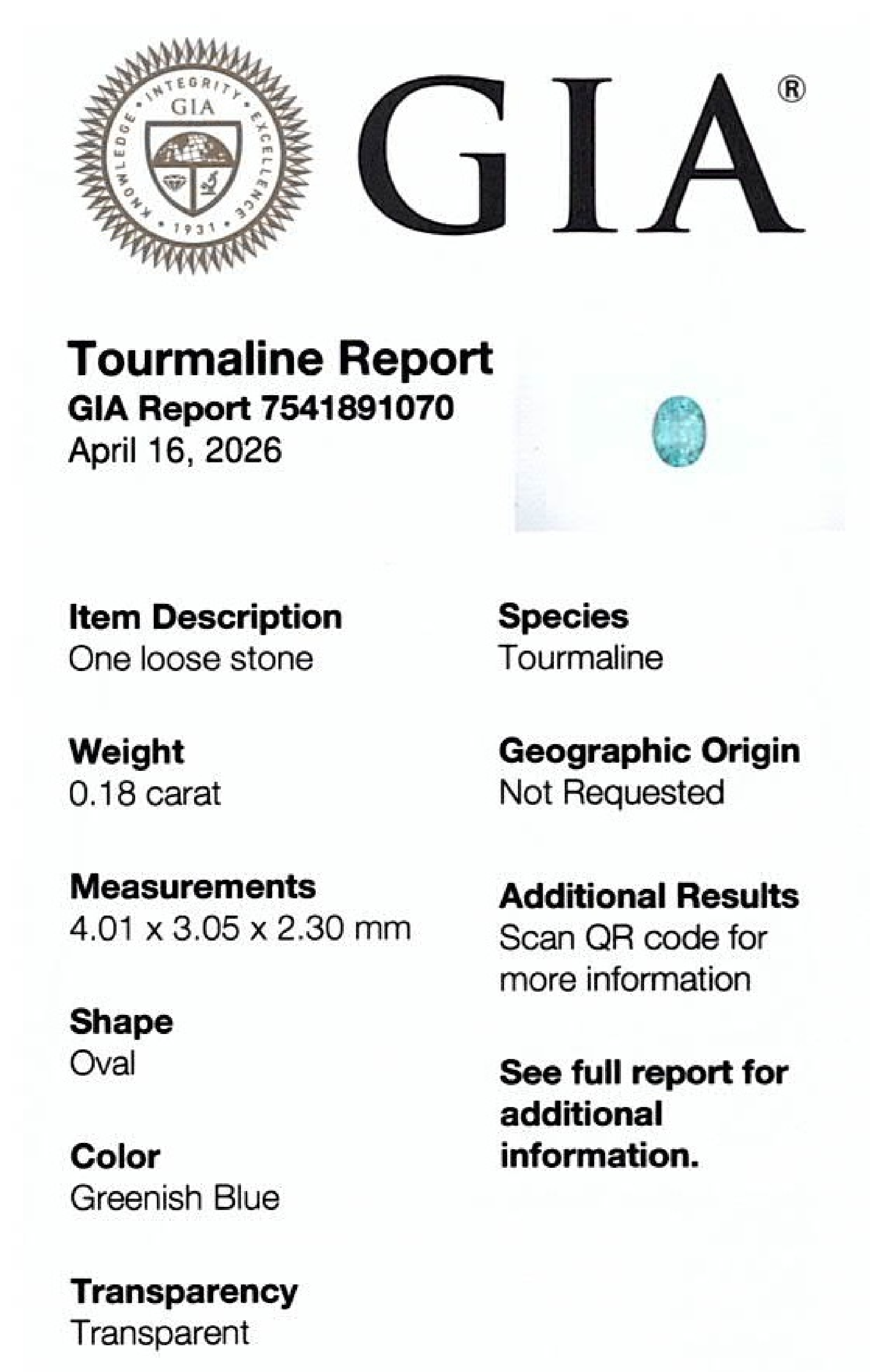 0.18 Carat Greenish Blue Paraiba Tourmaline with GIA Report