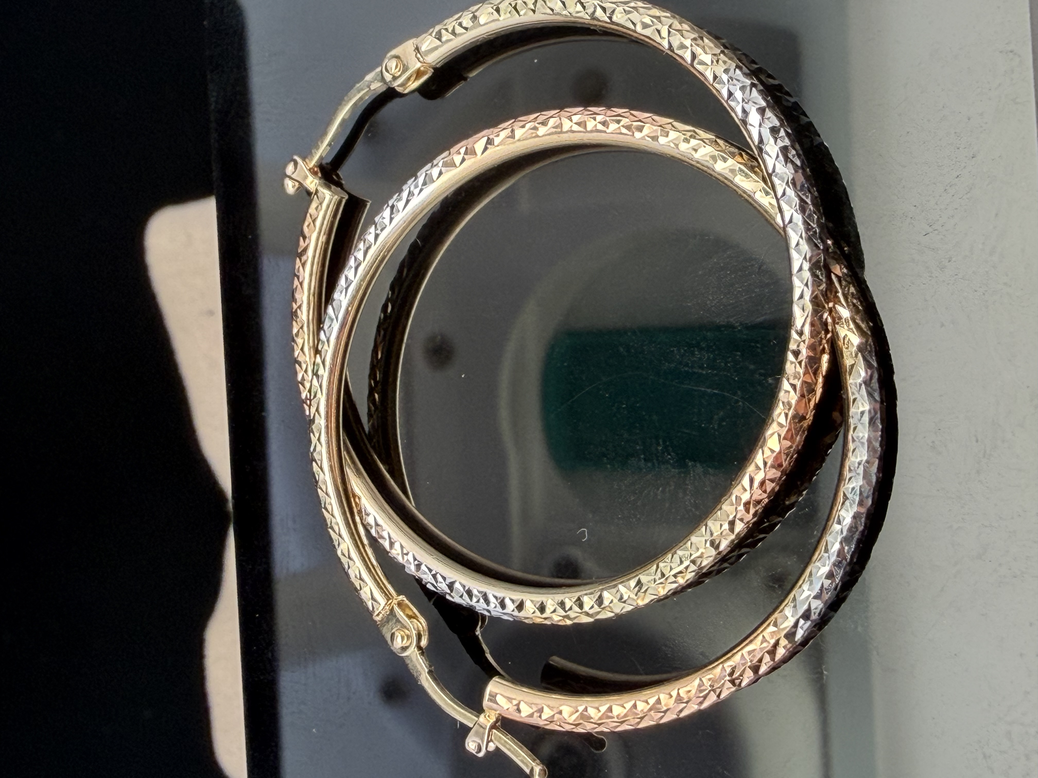 14K Tri-tone Hoop Earrings
