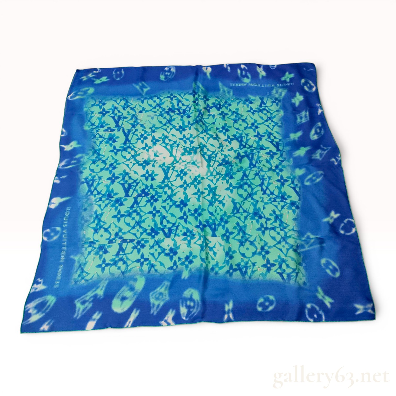 Louis Vuitton Monogram Silk Square Scarf in Blue and Green