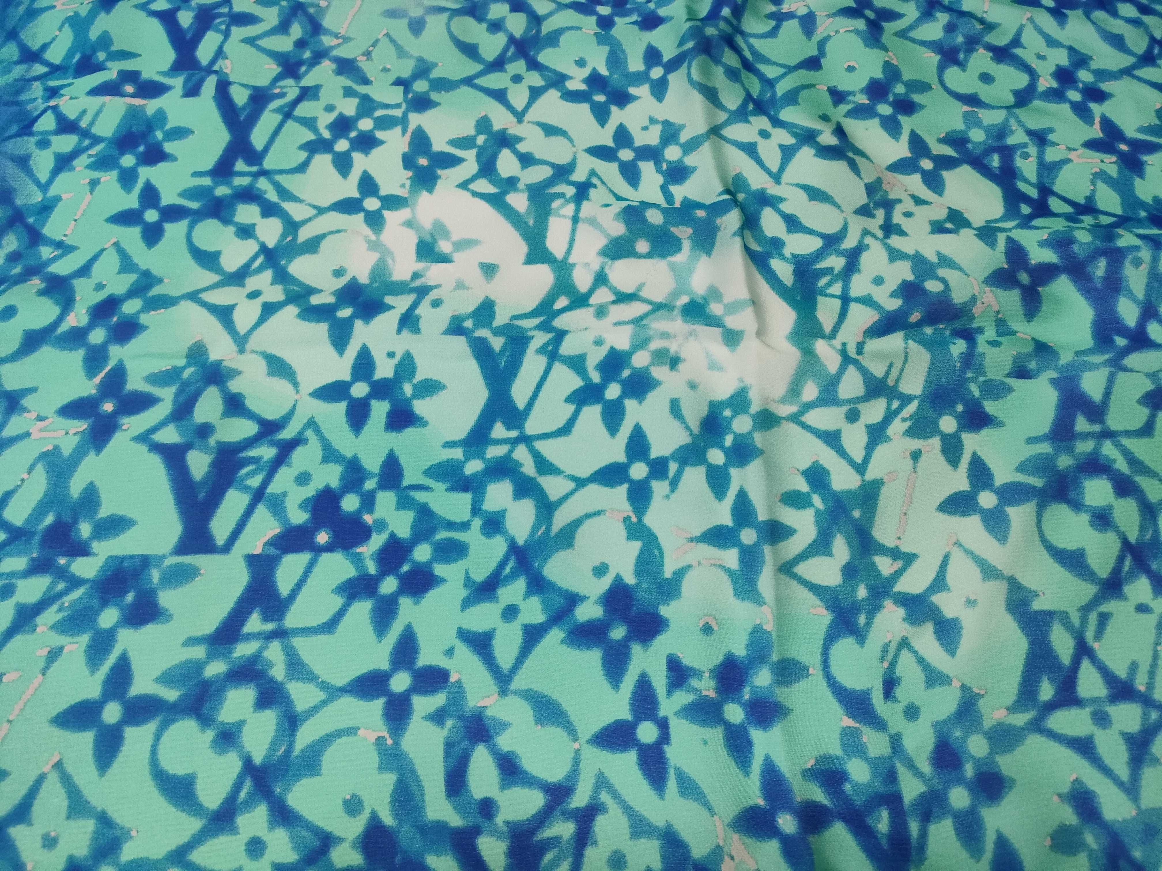 Louis Vuitton Monogram Silk Square Scarf in Blue and Green