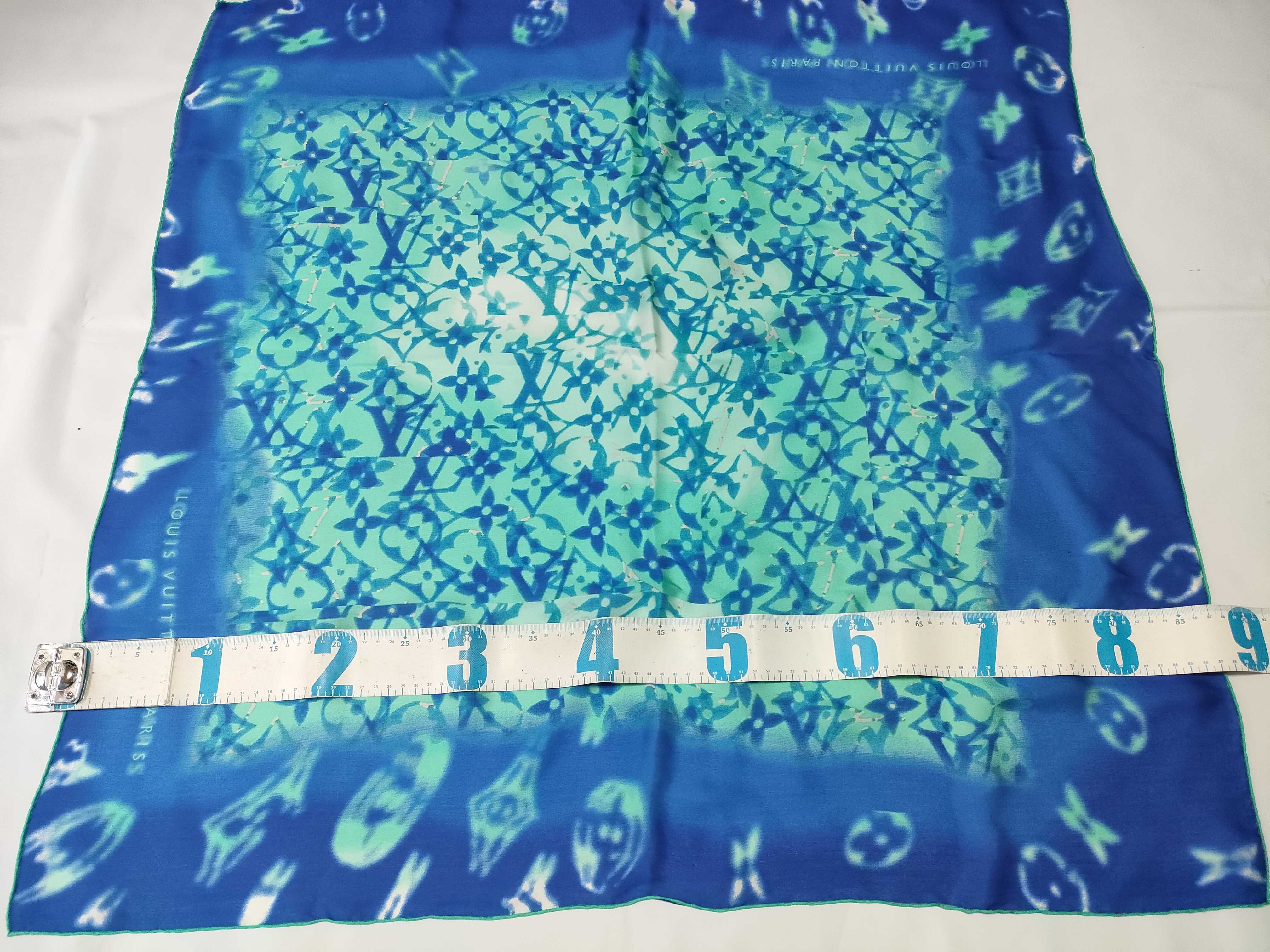 Louis Vuitton Monogram Silk Square Scarf in Blue and Green