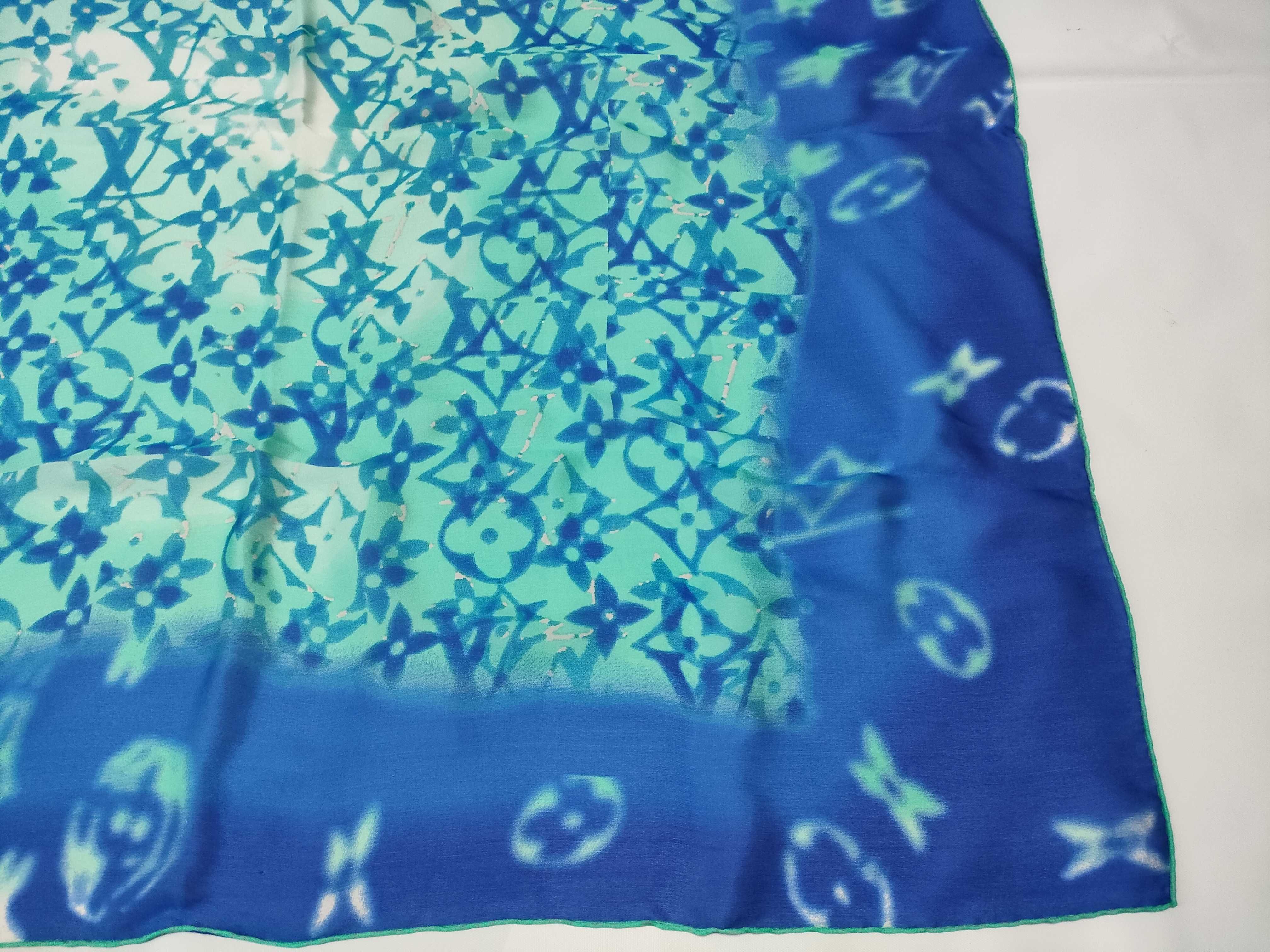 Louis Vuitton Monogram Silk Square Scarf in Blue and Green