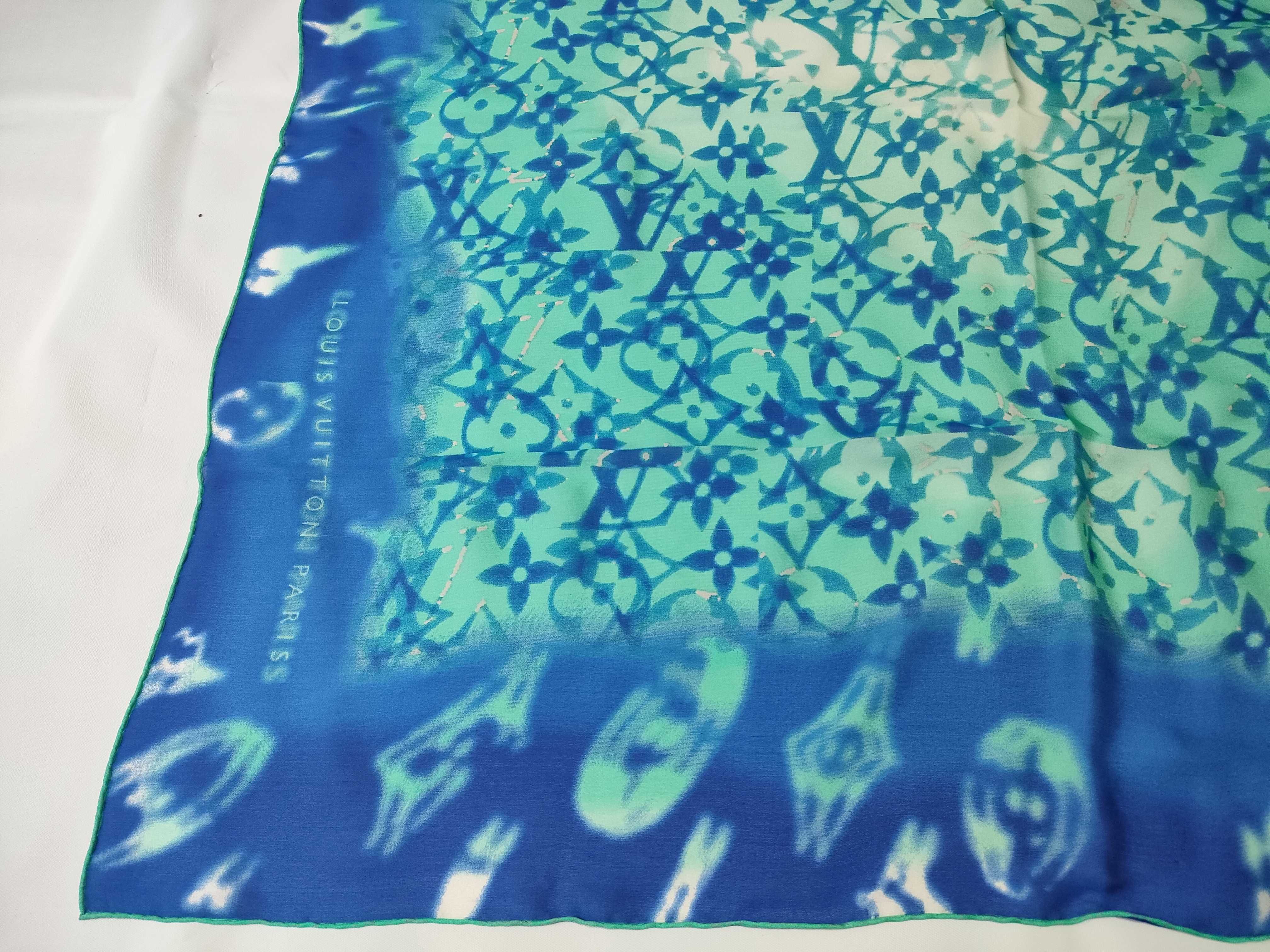 Louis Vuitton Monogram Silk Square Scarf in Blue and Green