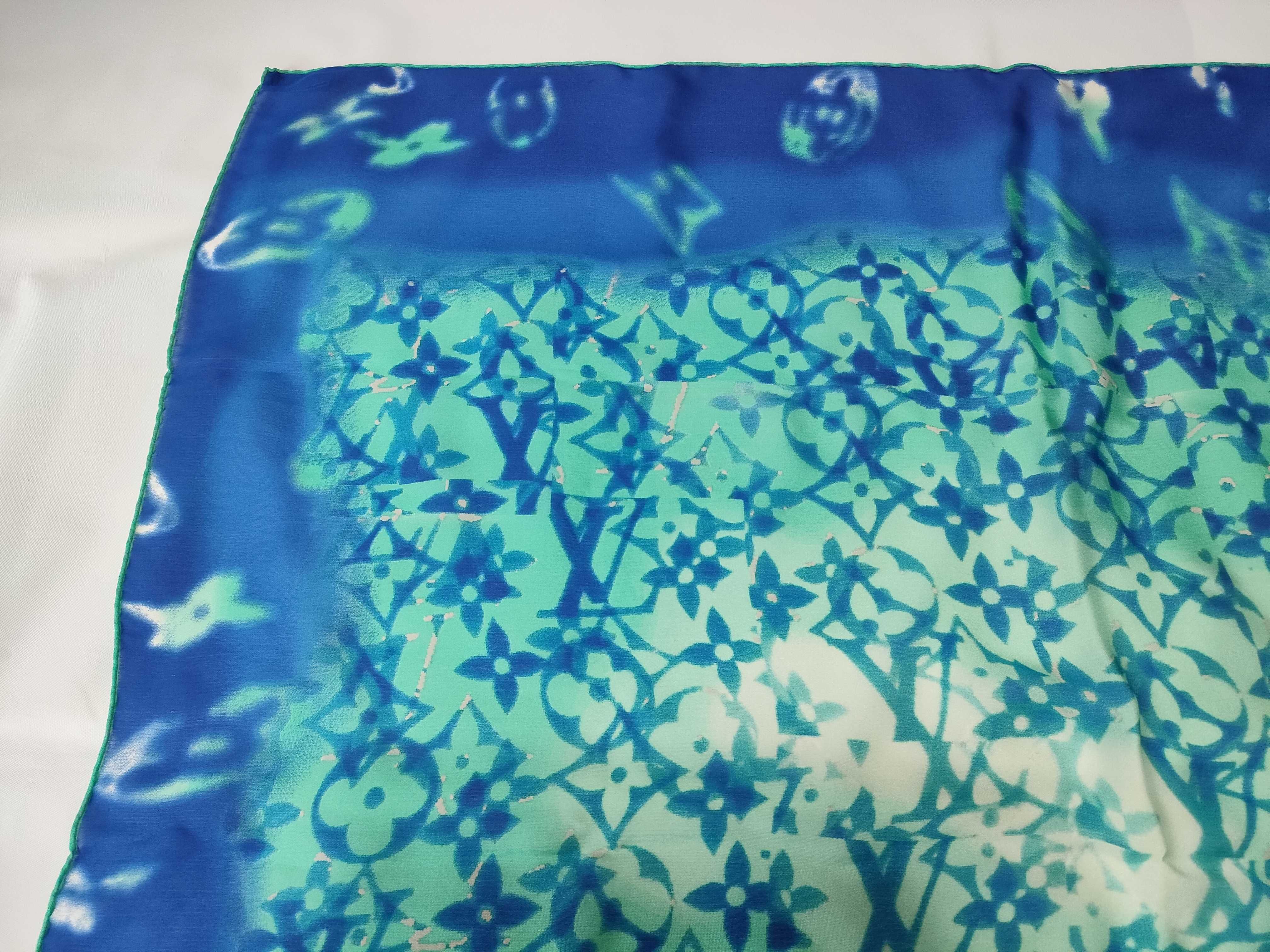 Louis Vuitton Monogram Silk Square Scarf in Blue and Green