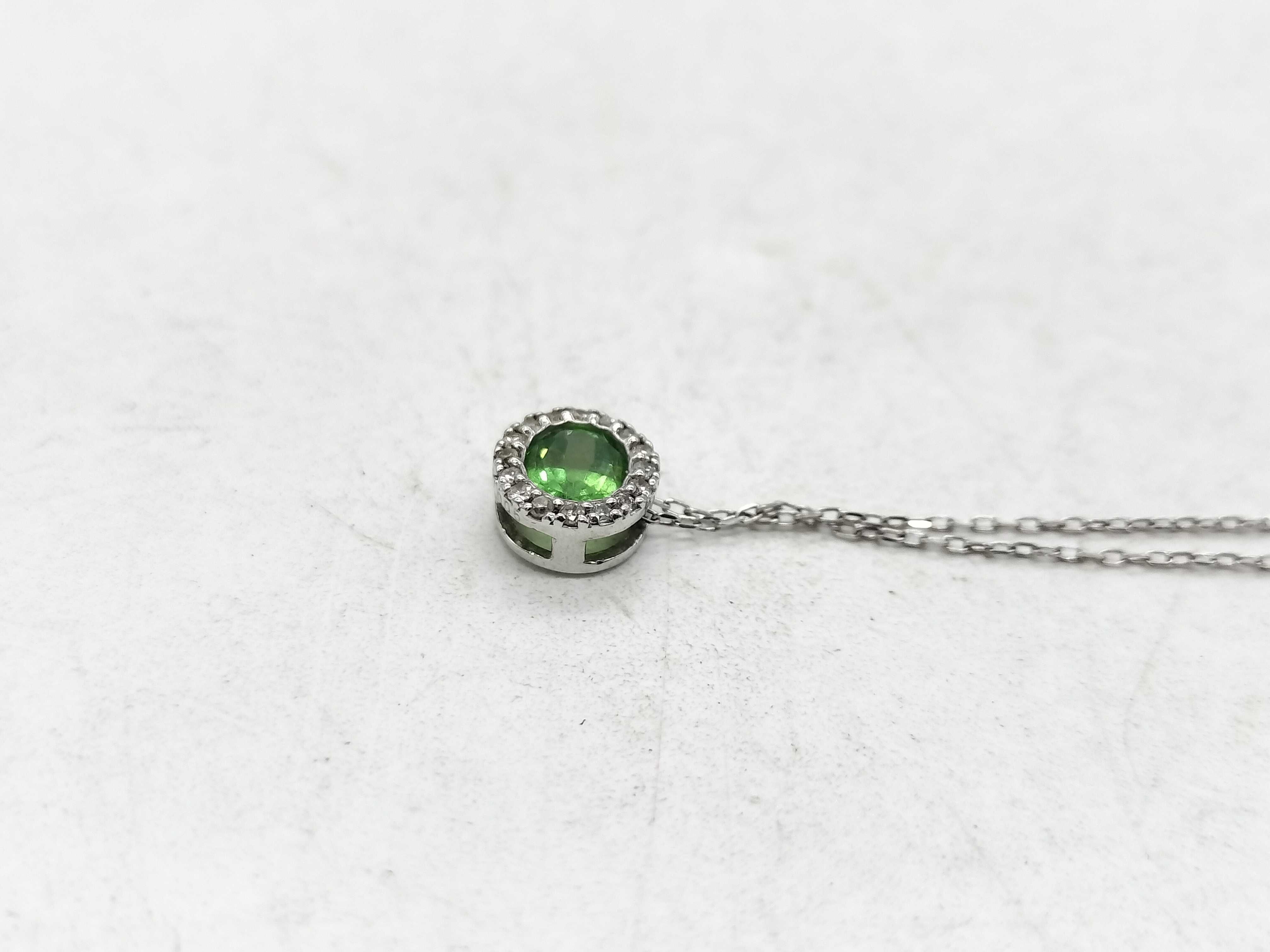 18K White Gold Cable Link Necklace with Demantoid Garnet and Diamond Halo Pendant