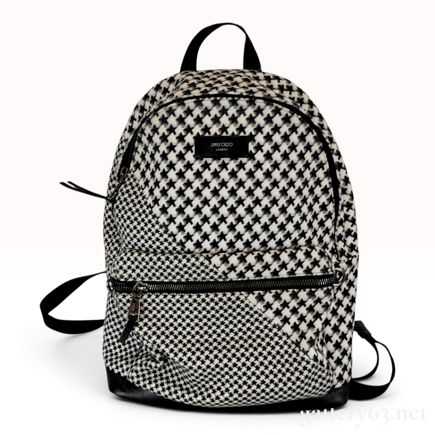 Jimmy Choo Wilmer Star Houndstooth Patterned Textile and Leather Backpack