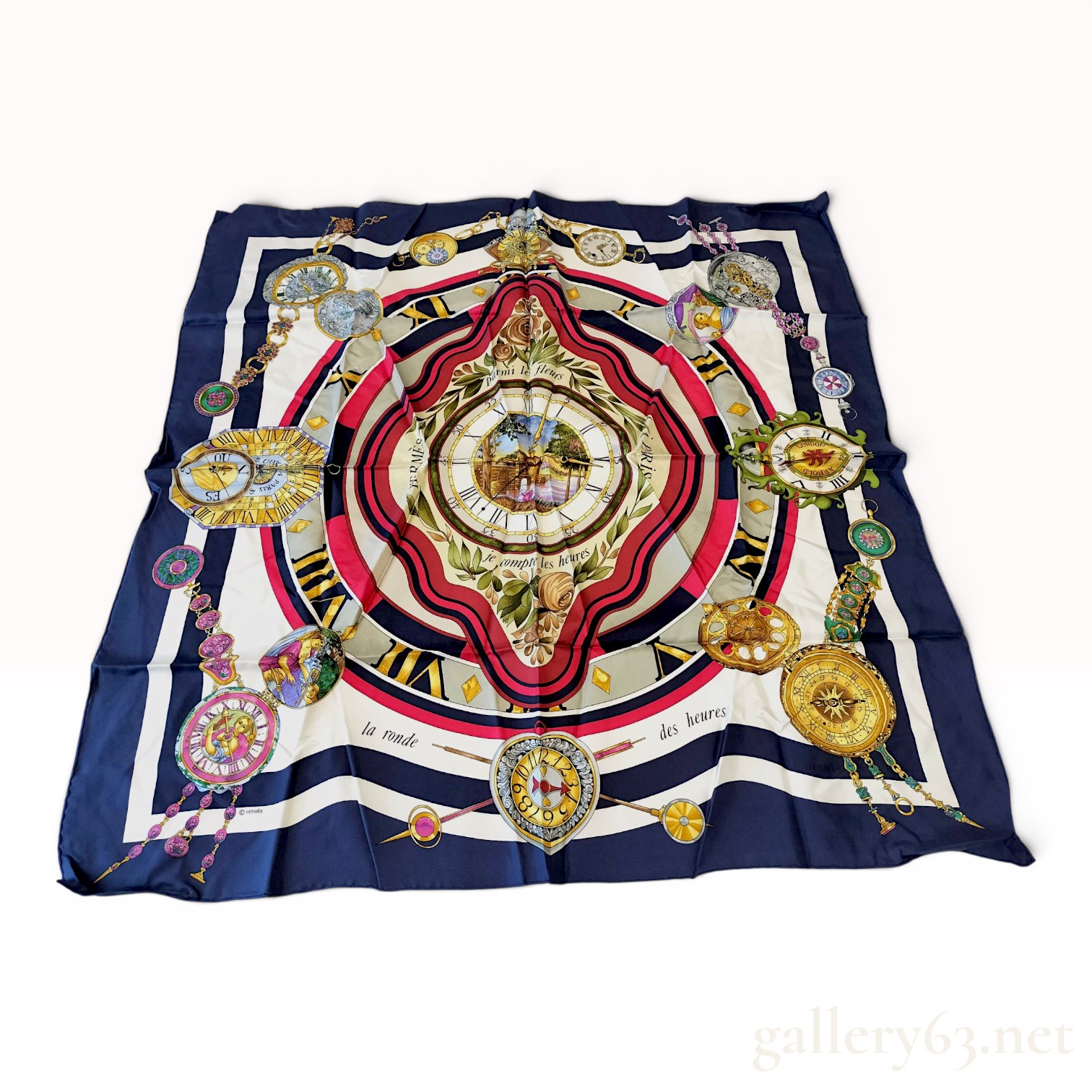 Hermès Silk Scarf Parmi les fleurs je compte les heures