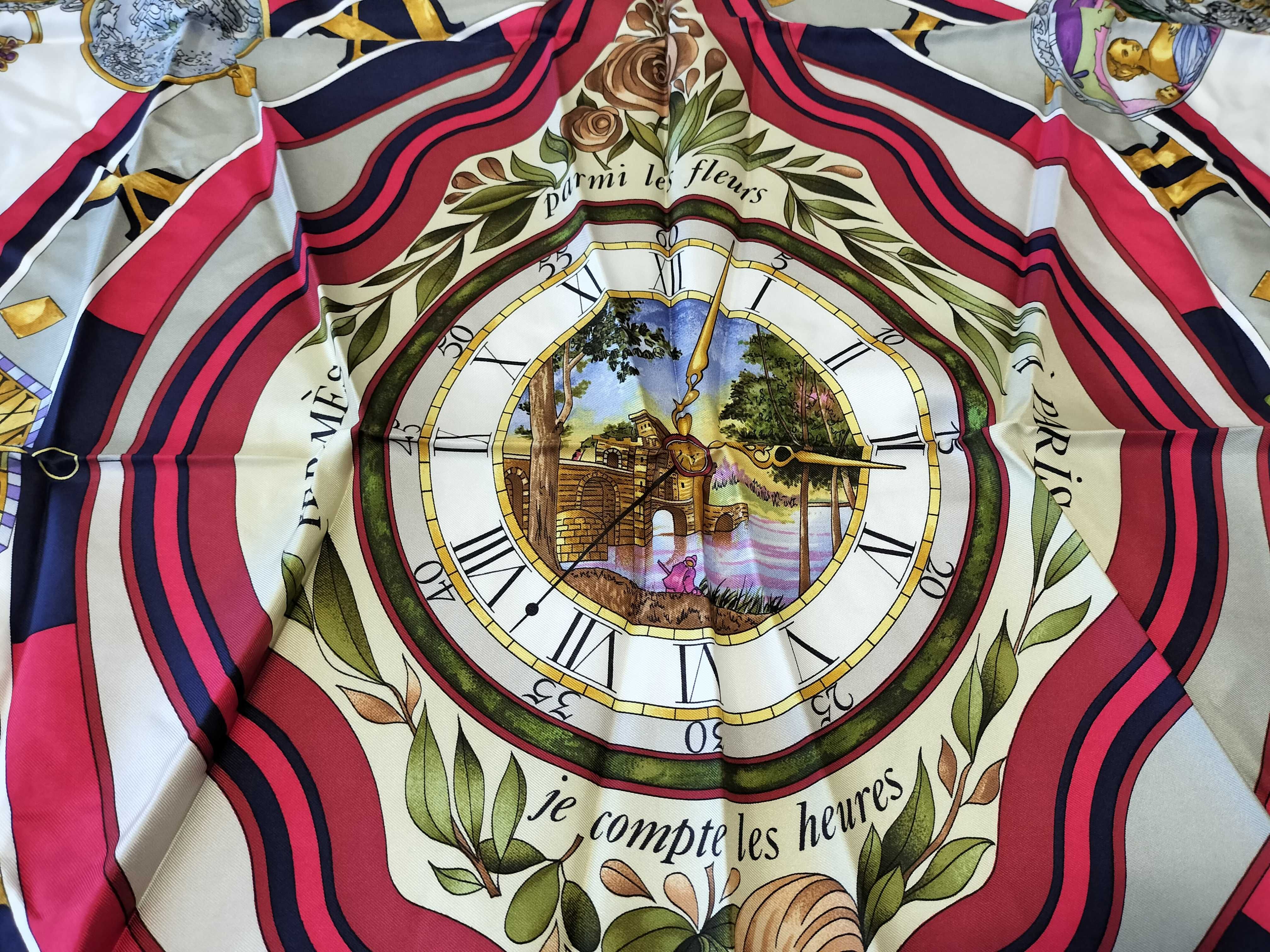 Hermès Silk Scarf Parmi les fleurs je compte les heures