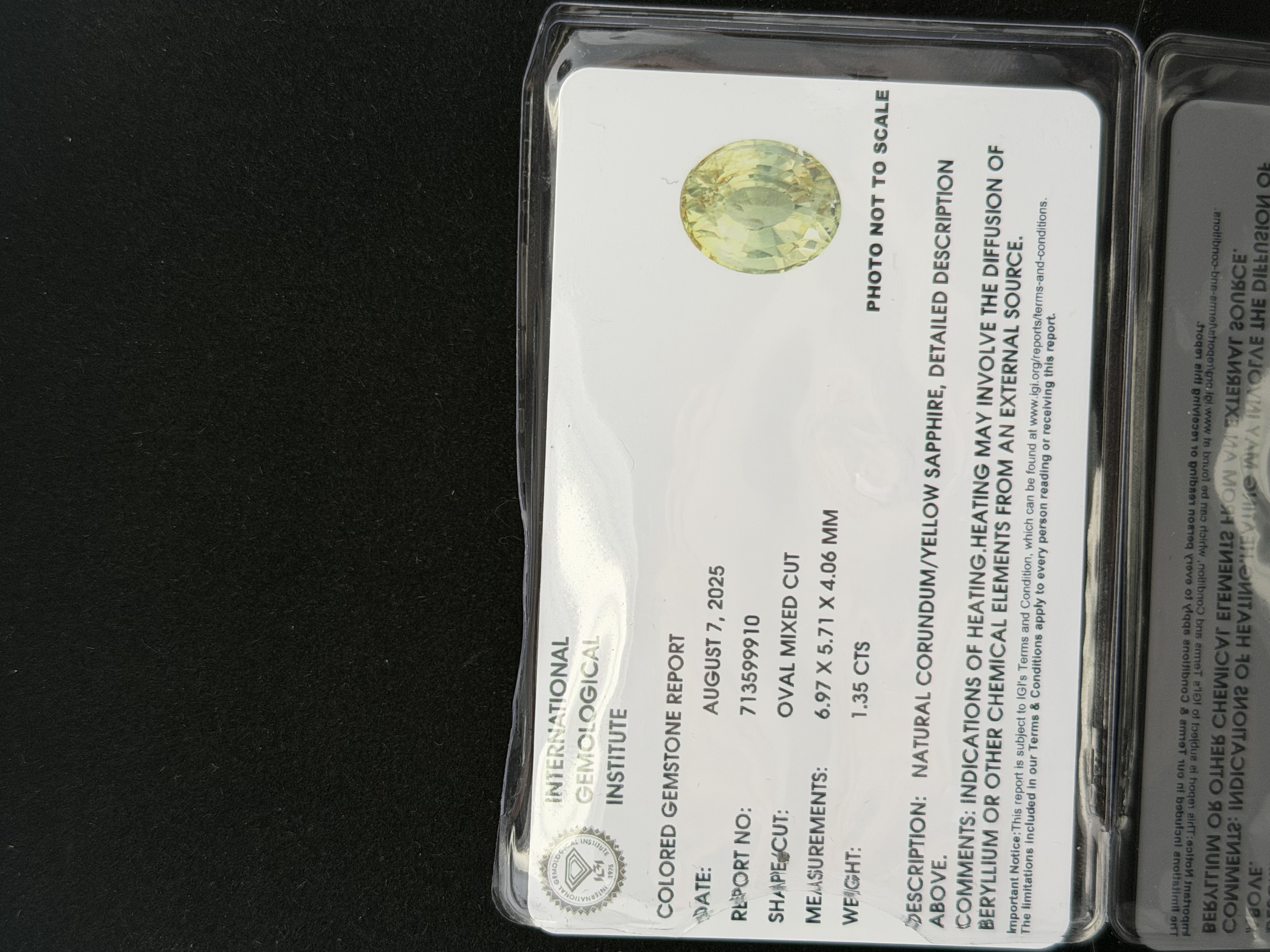 1.35 Carat Natural Certified Yellow Sapphire