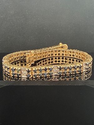 Estate Gilt Silver Natural Sapphire and Diamond Tennis Bracelet. Approx 1.50cttw gems 7 inches 