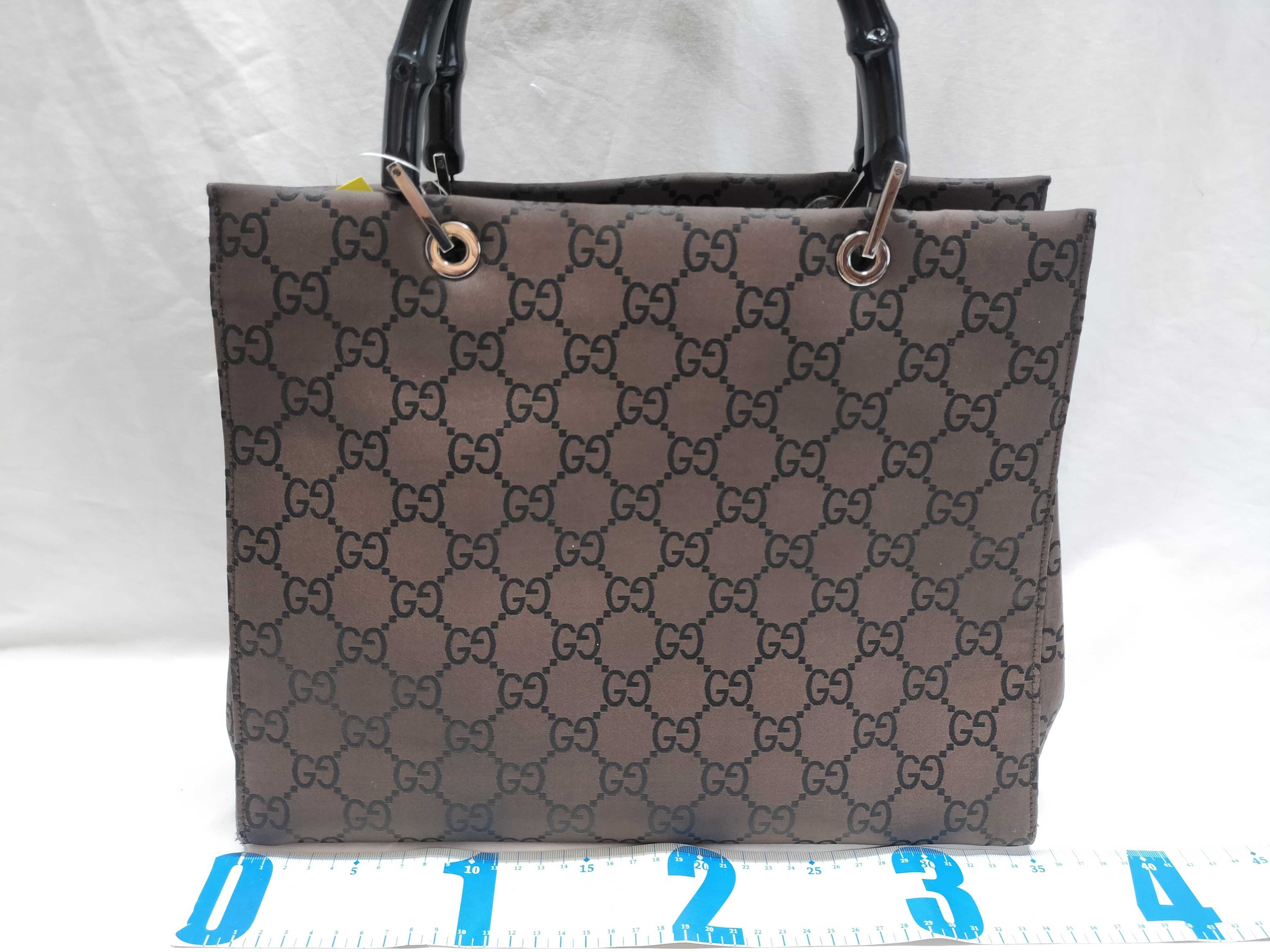 Gucci GG Monogram Bamboo Handle Nylon Shopper Tote