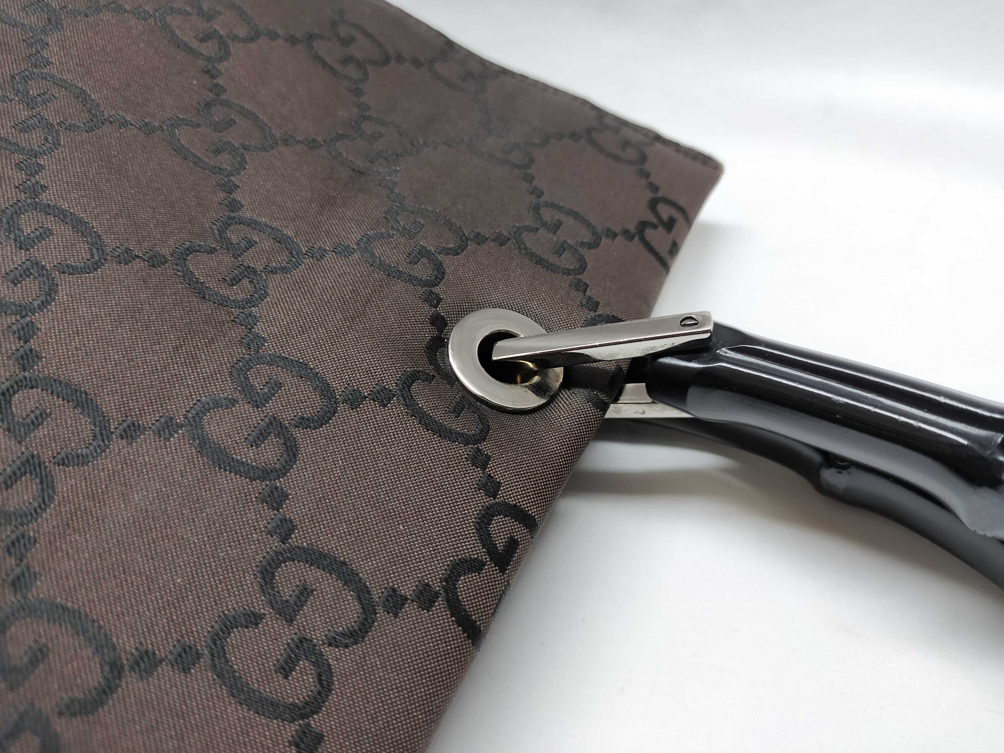 Gucci GG Monogram Bamboo Handle Nylon Shopper Tote