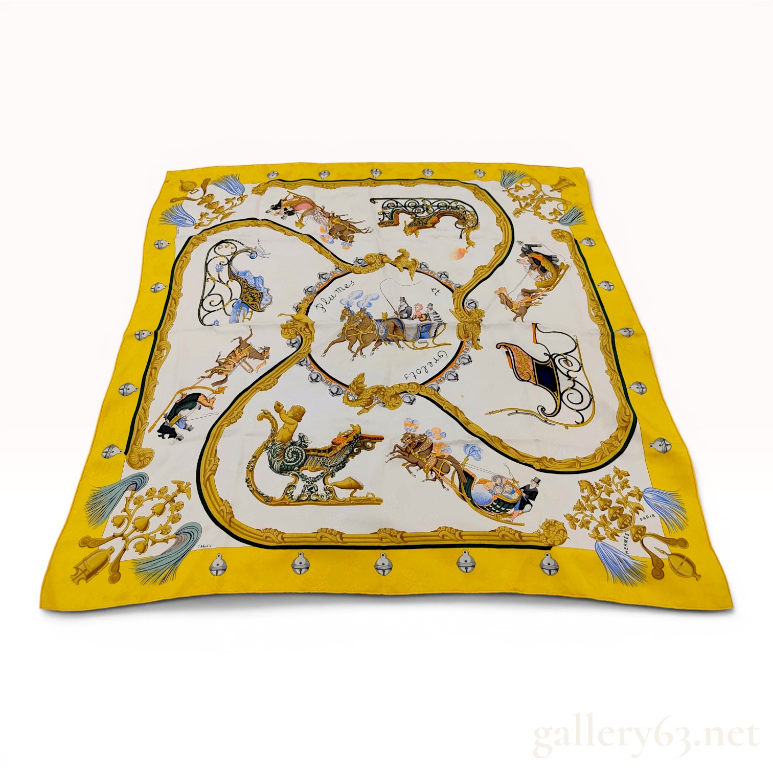 Hermes Plumes et Grelots Silk Jacquard Scarf by Jean Abadie