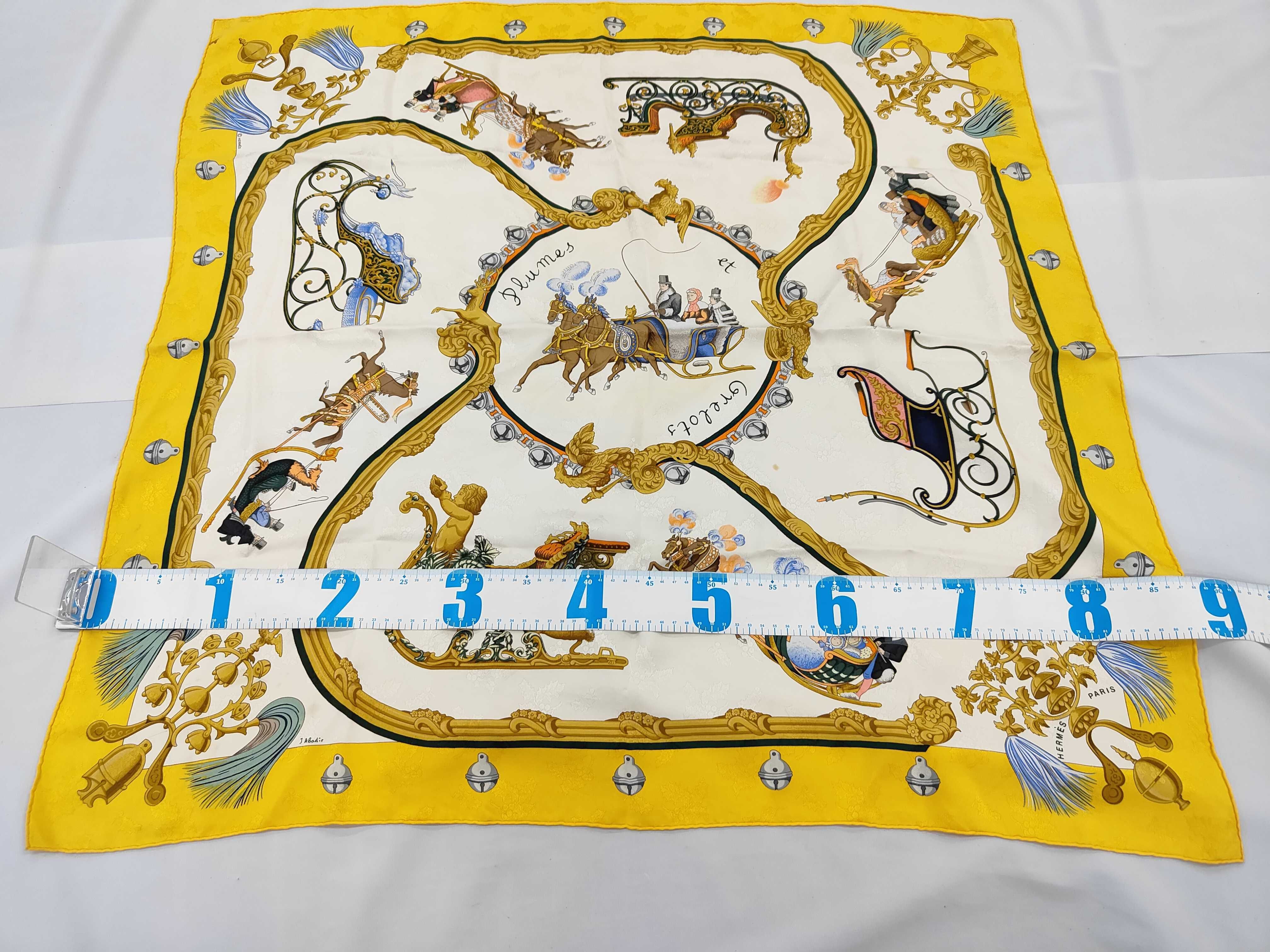 Hermes Plumes et Grelots Silk Jacquard Scarf by Jean Abadie