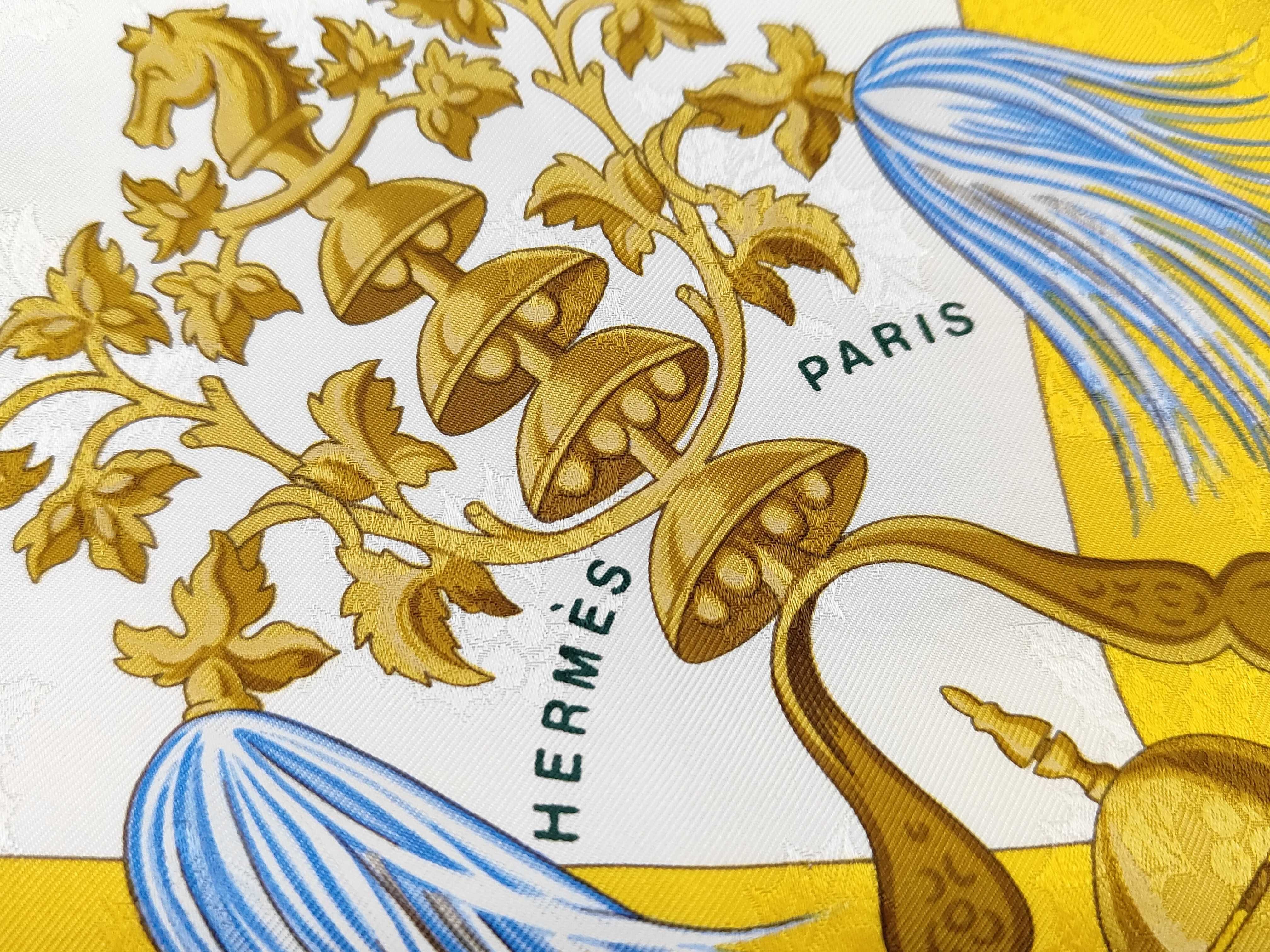 Hermes Plumes et Grelots Silk Jacquard Scarf by Jean Abadie