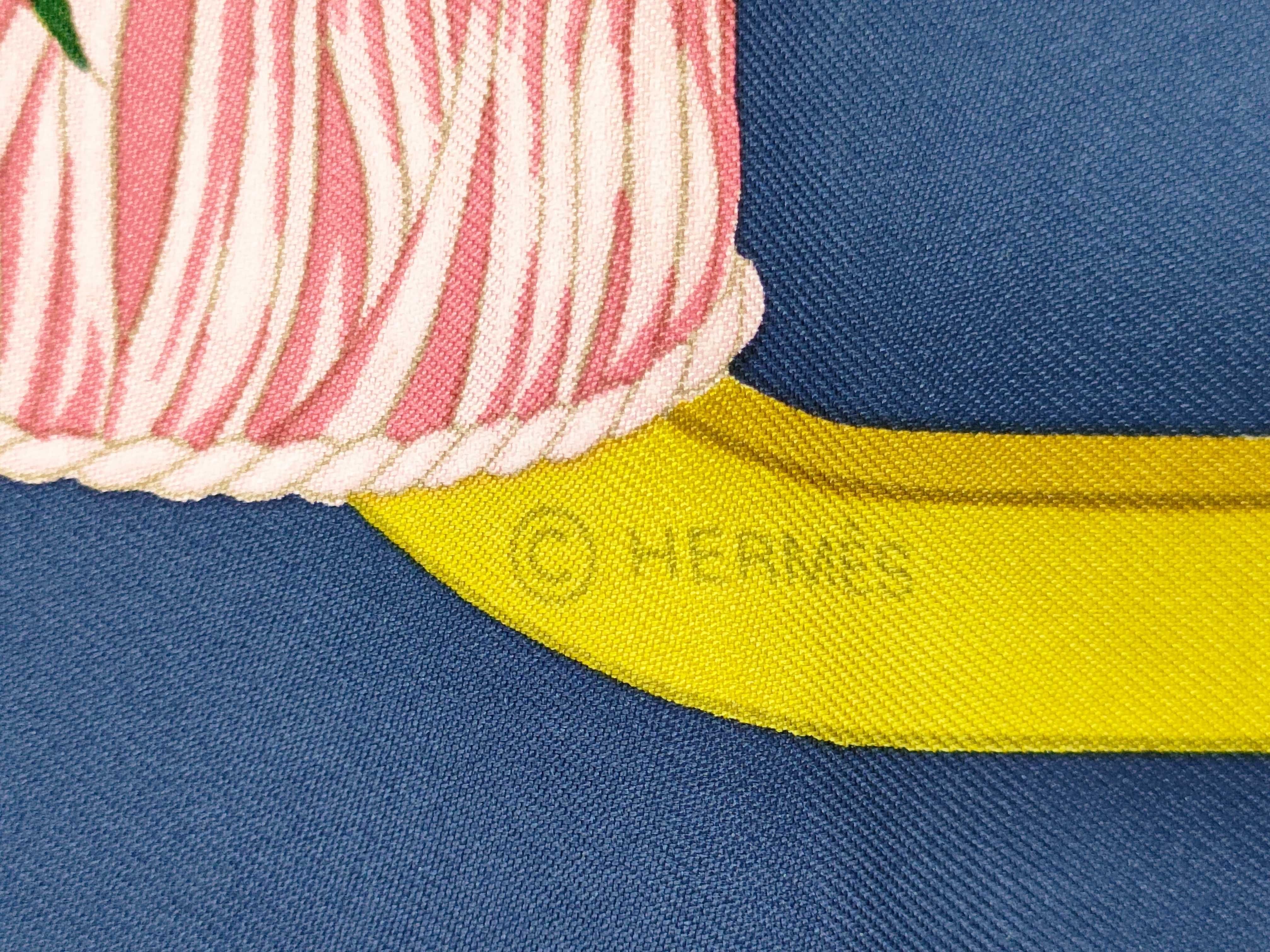 Hermès Regina Navy Blue Silk Carré 90 Scarf