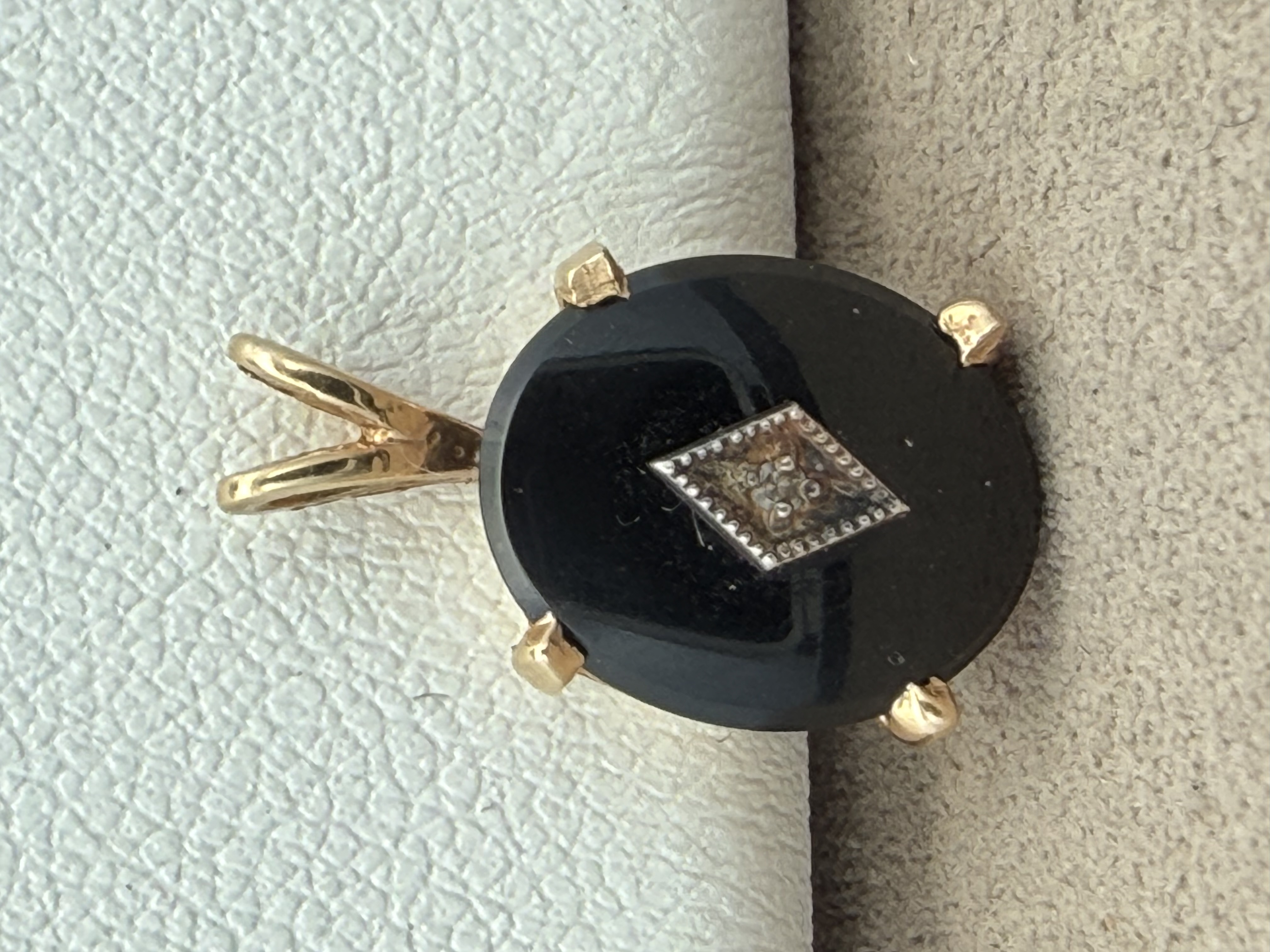 Estate 14K Yellow Gold Onyx and Diamond Pendant