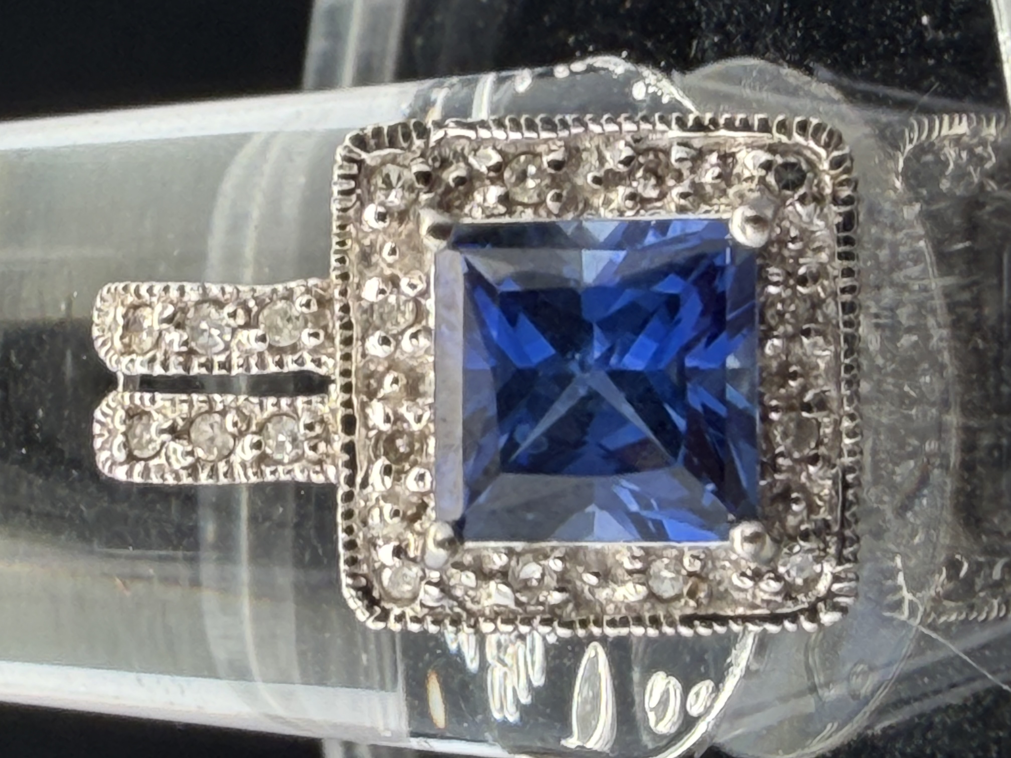 10K White Gold Lab Grown Sapphire Natural Diamond Pendant