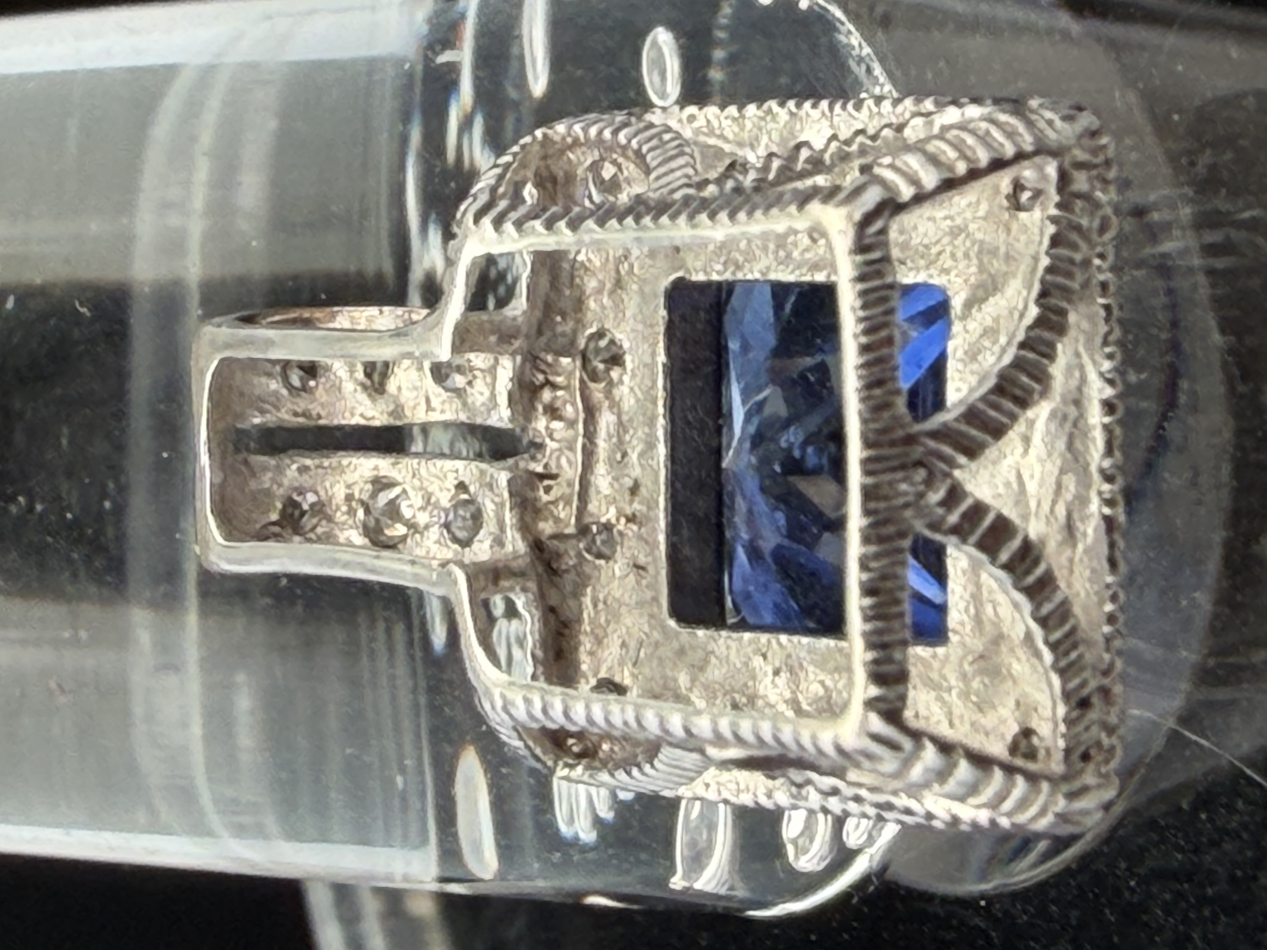 10K White Gold Lab Grown Sapphire Natural Diamond Pendant